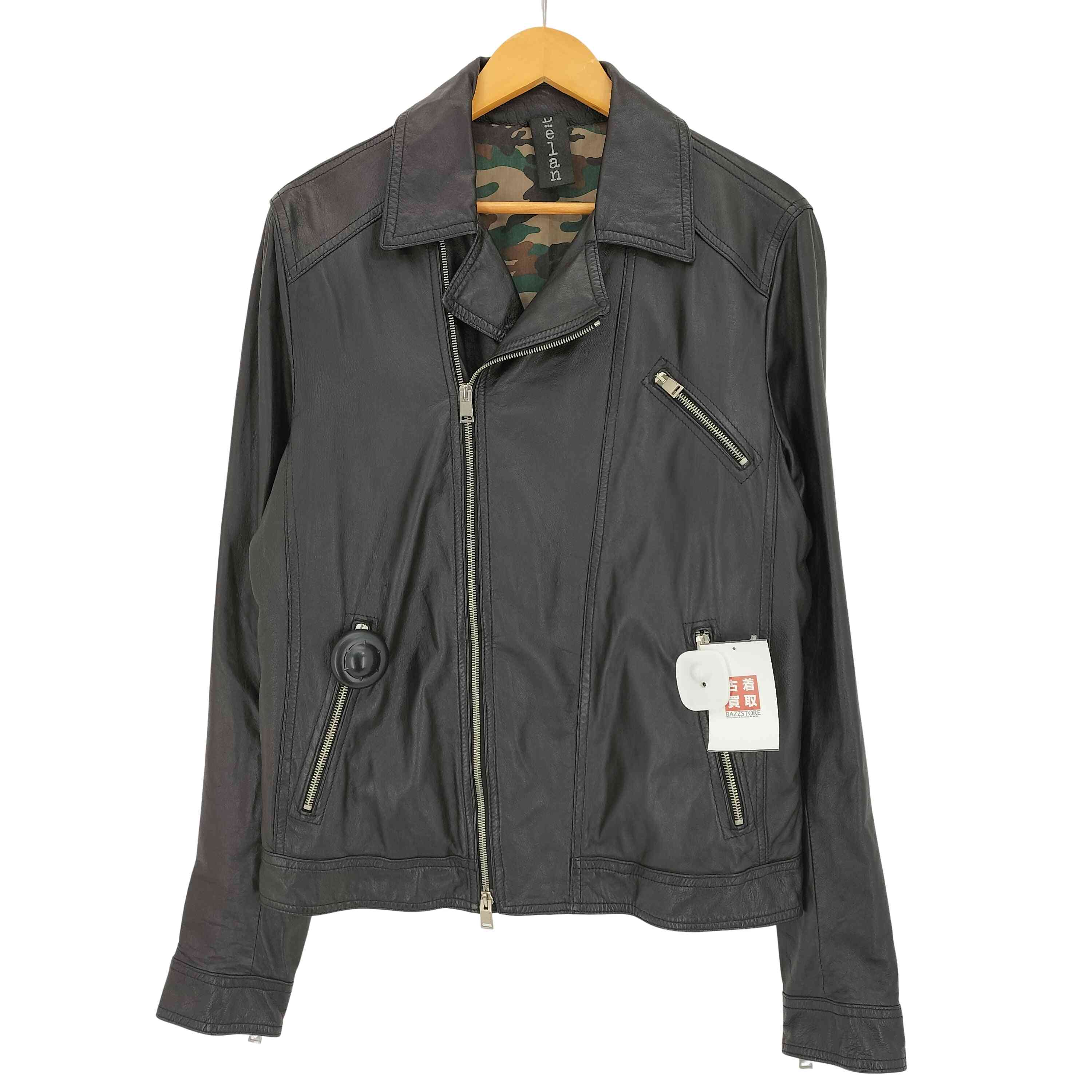 【中古】ユーズドフルギ USED古着 DELAN イタリア製 裏地ウッドランド間鴨 vera pelle real leather ダブルライダースジャケット メンズ  50