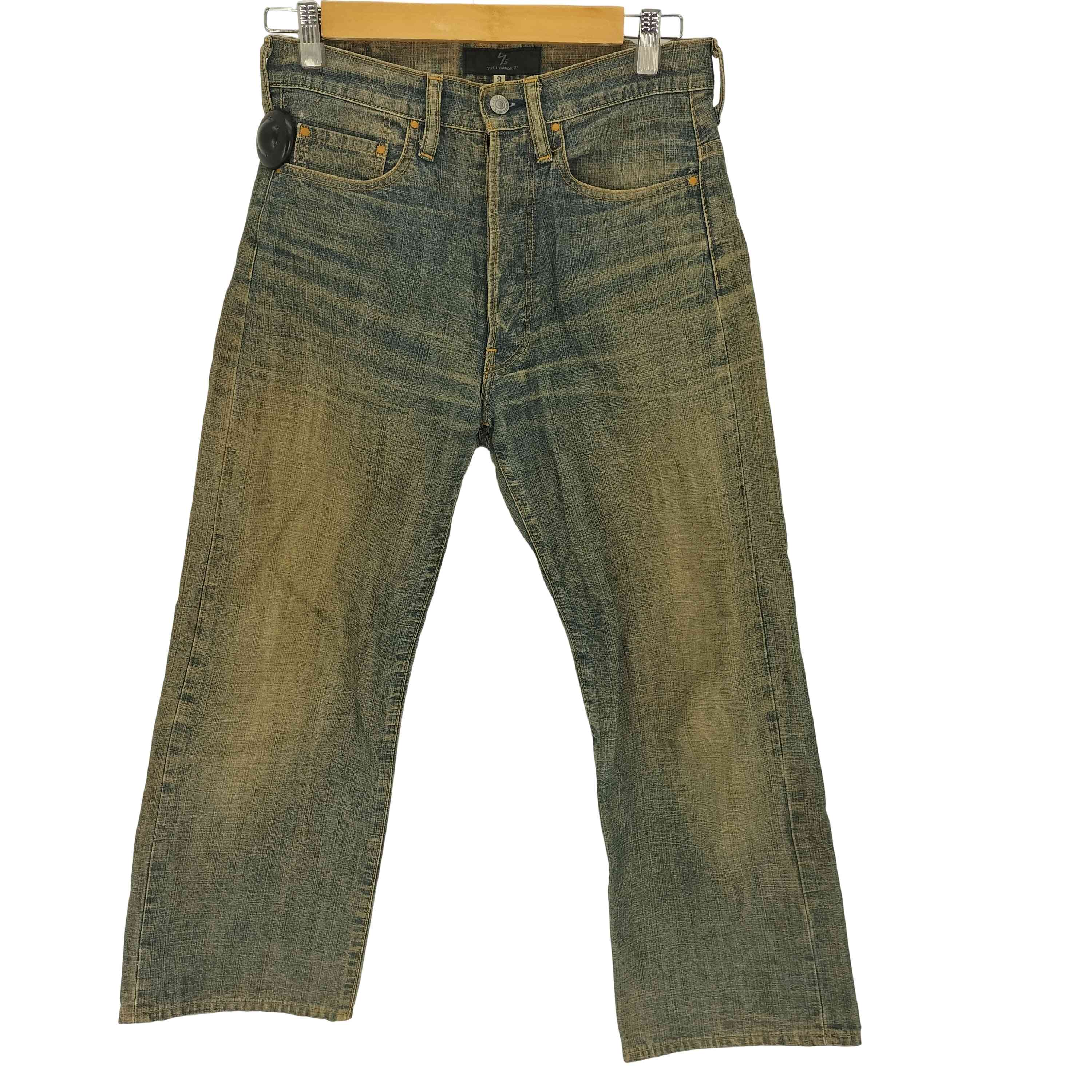 【中古】ワイズ Ys 90-00S レザーパッチ ボタンフライ デニムパンツ レディース JPN：3
