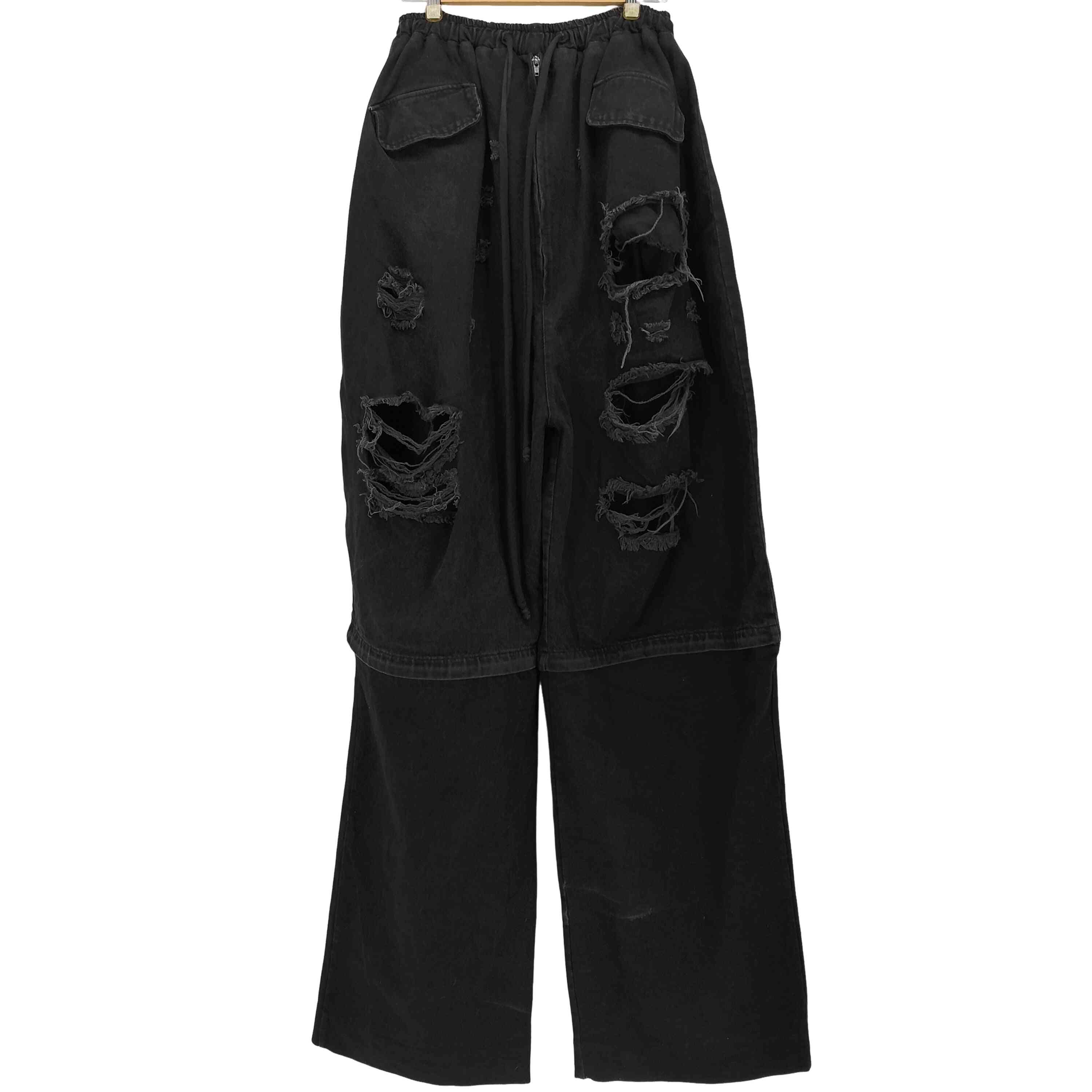 【中古】ユーズドフルギ USED古着 YORI SPORT / ZIP UNDERWEAR DENIM (BLACK) デストロイ ダメージ バギーデニム 2WAY メンズ 32