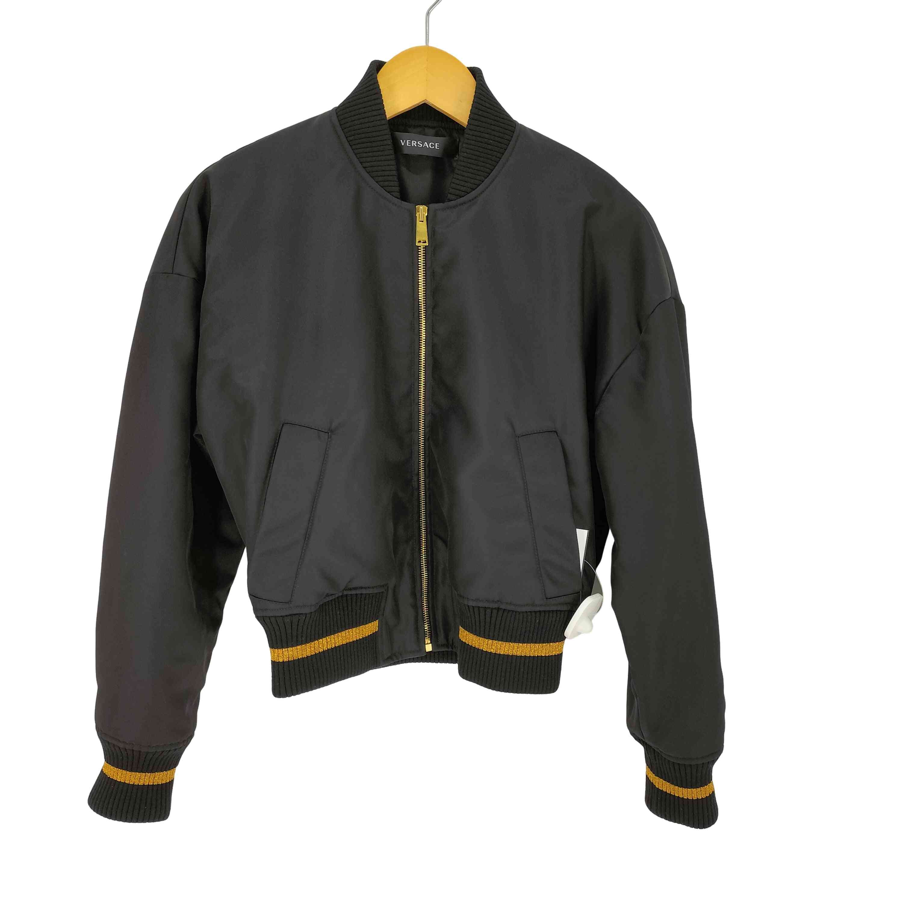 【中古】ヴェルサーチ VERSACE うしろ側メデューサ刺しゅう クロップド MA-1 ボンバージャケット 近年青写真 レディース FR：36