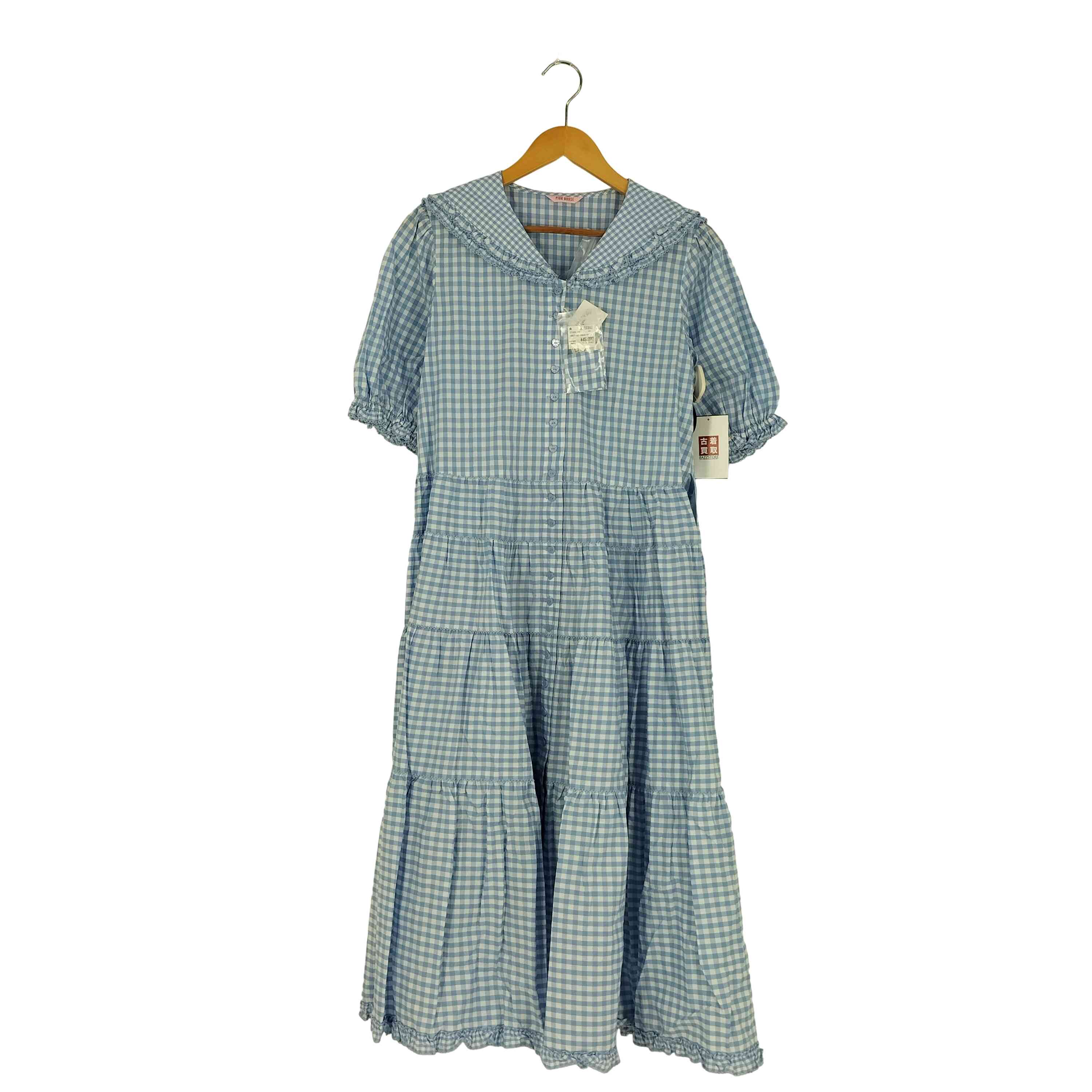 【中古】ピンクハウス PINK HOUSE 22SS セーラーカラーギンガムチェックミディワンピース  レディース FREE