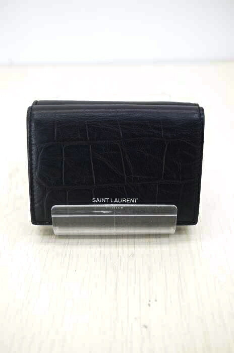 Saint Laurent サンローラン 三つ折り財布 メンズ 黒系 型押し三つ折りウォレット ミニ財布 タイニーウォレット 中古 ブランド古着バズストアbazzstore Bilalshahrour Fr