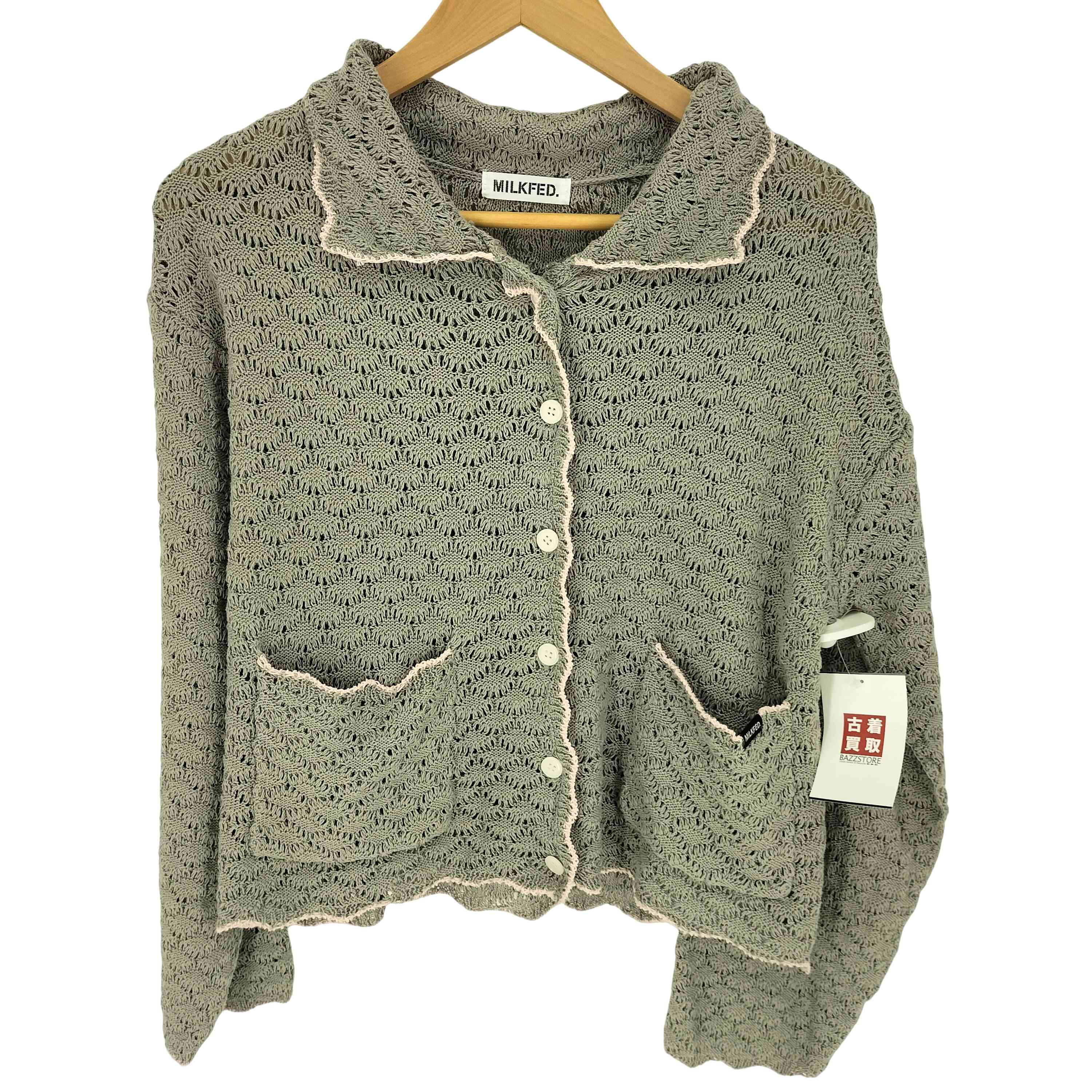 【中古】ミルクフェド MILKFED. 26SS OPEN COLLAR CONTRAST TRIM KNIT CARDIGAN レディース ONE SIZE
