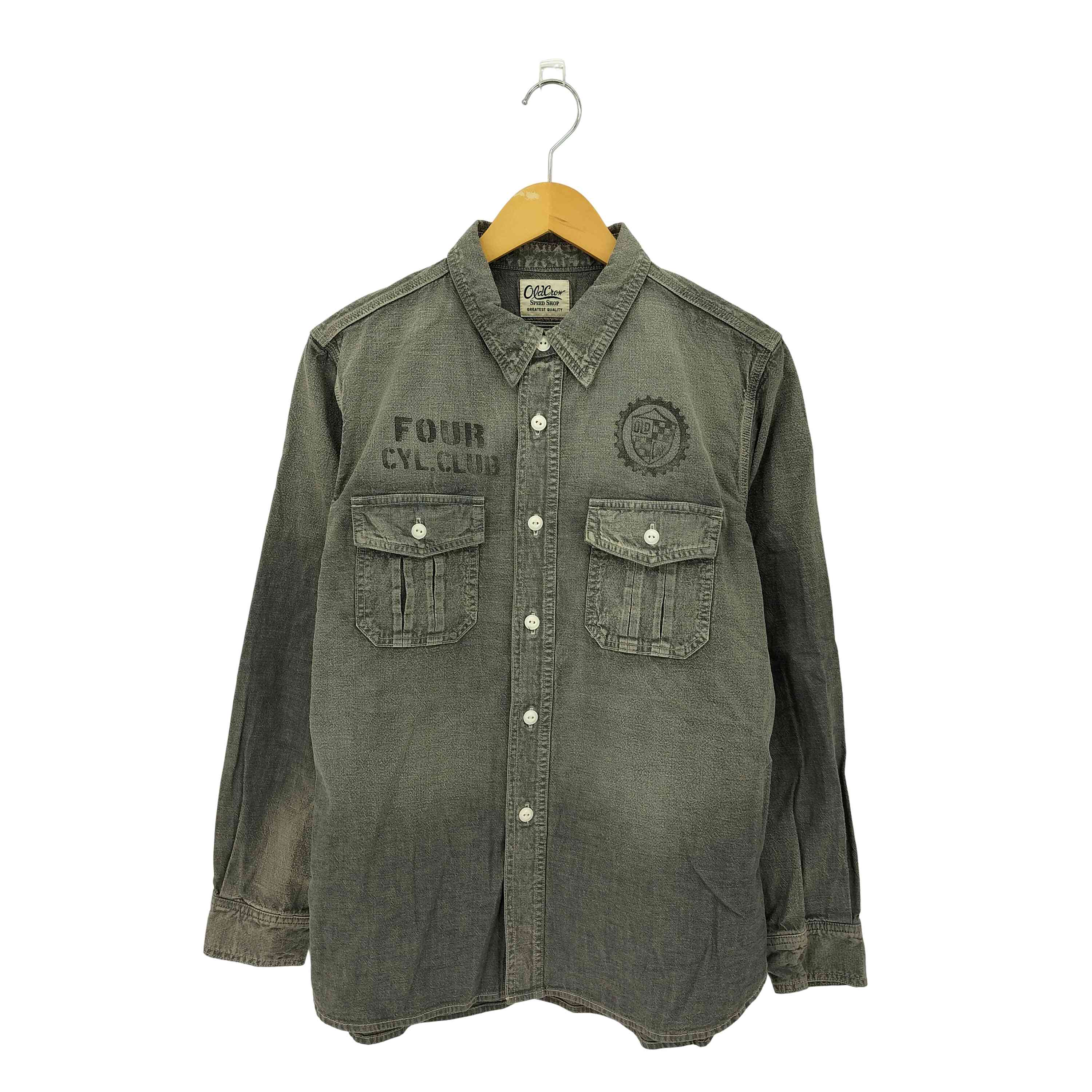 【中古】年寄りの鴉 OLD CROW FOUR CYL RACE L/S WORK SHIRTS ステンシル青写真 ジーンズ 細工物長袖プルオーバー メンズ  L