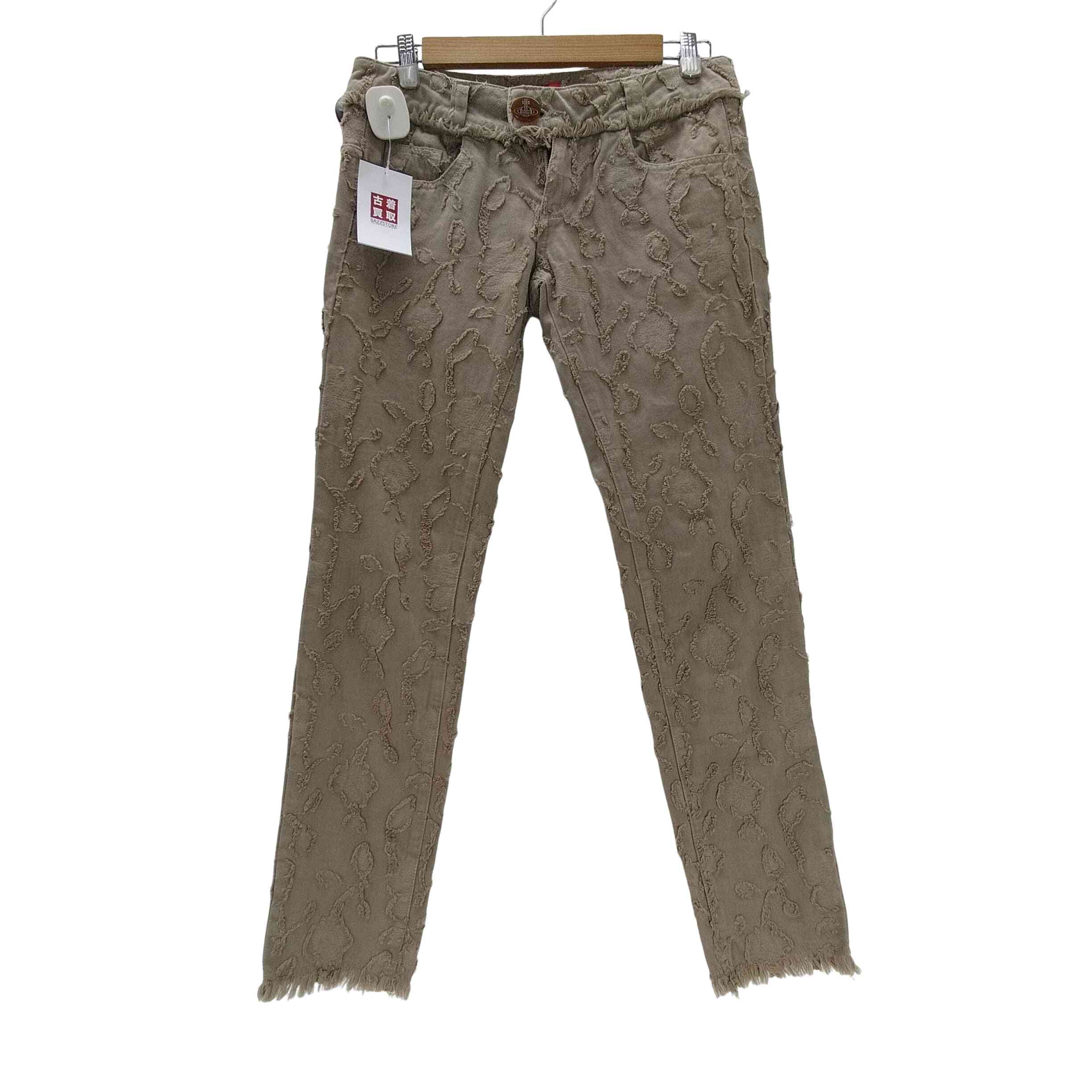 【中古】ヴィヴィアンウエストウッドレッドレーベル Vivienne Westwood RED LABEL オーブ ボタン 立体 3D 刺繍 デザイン フリンジ 5ポケット ストレート パンツ レディース  3