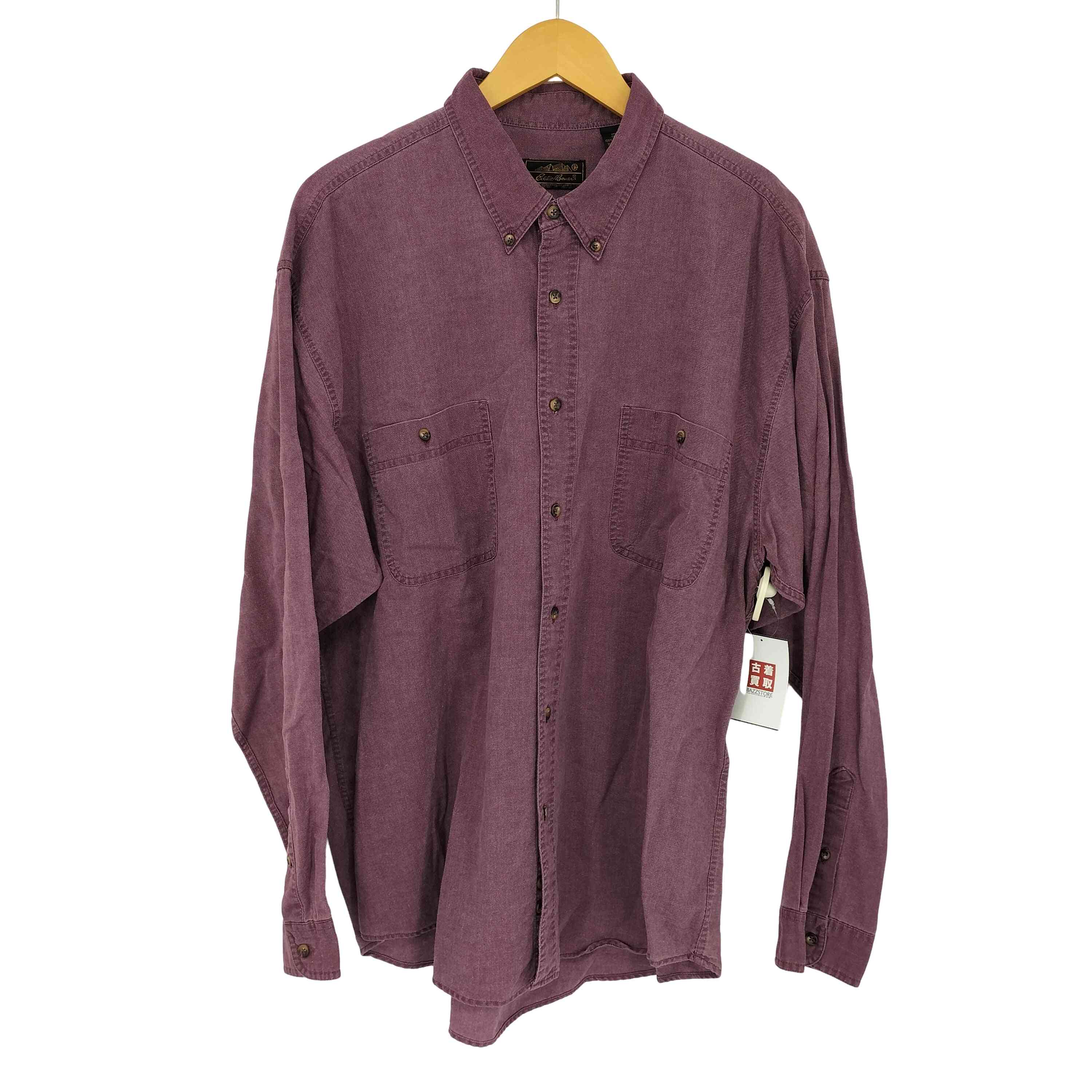 【中古】エディーバウアー Eddie Bauer 80-90s USA製 黒タグ コットン ボタンダウンシャツ メンズ import：XL