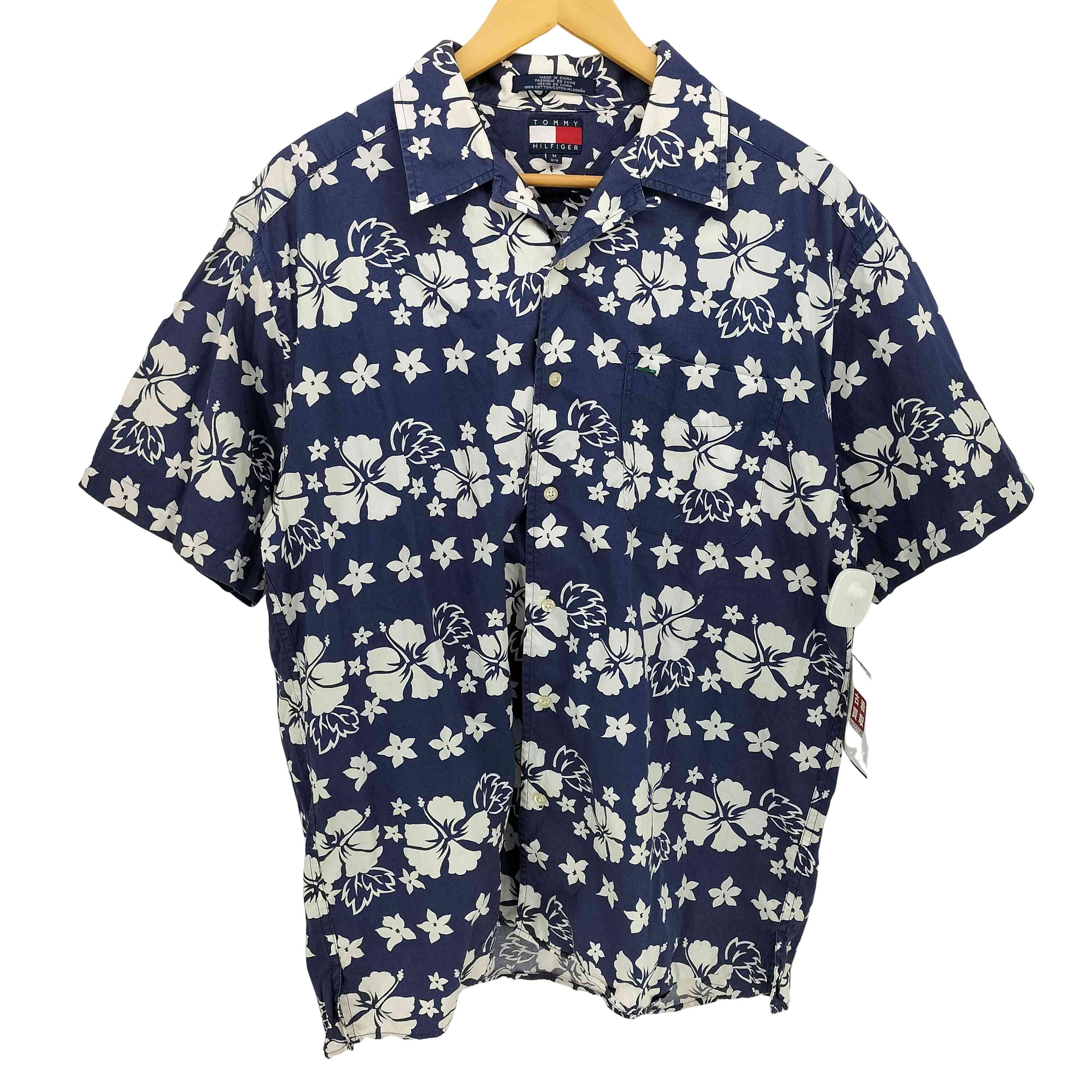 G9577*トミーヒルフィガー半袖アロハシャツ総柄シャツベージュ 赤 : [トミーヒルフィガー] コットンアロハシャツ メンズ
