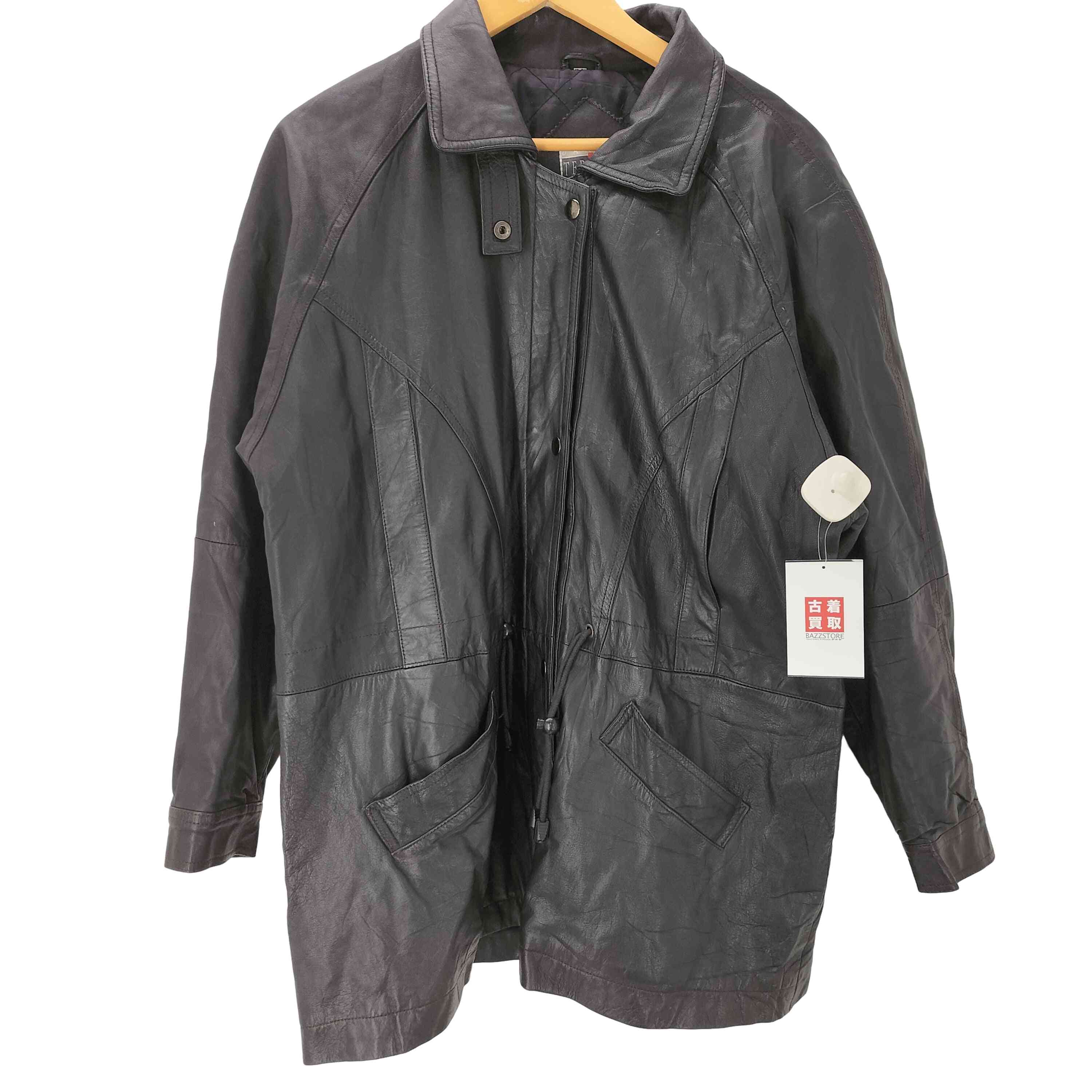 【中古】ユーズドフルギ USED古着 DANIEL TERENCE 80-90S 裏地キルティング ユーロ 羊革 ラムレザー チンスト付き 2WAY カーコート カバーオール ジャケット ウエストドローコード レディース 表記無