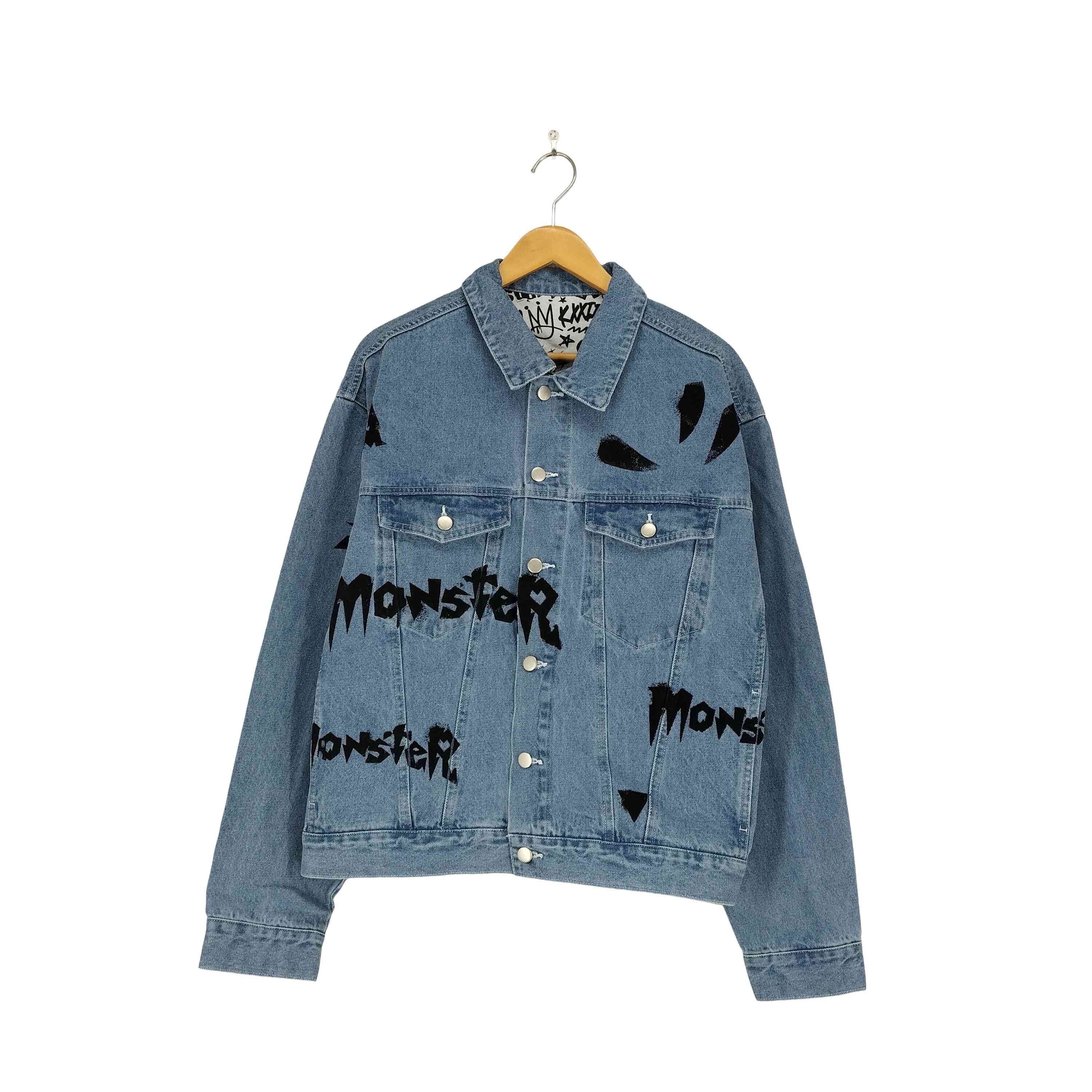 【中古】ユーズドフルギ USED古着 MONSTER 両面プリント デニムジャケット メンズ L