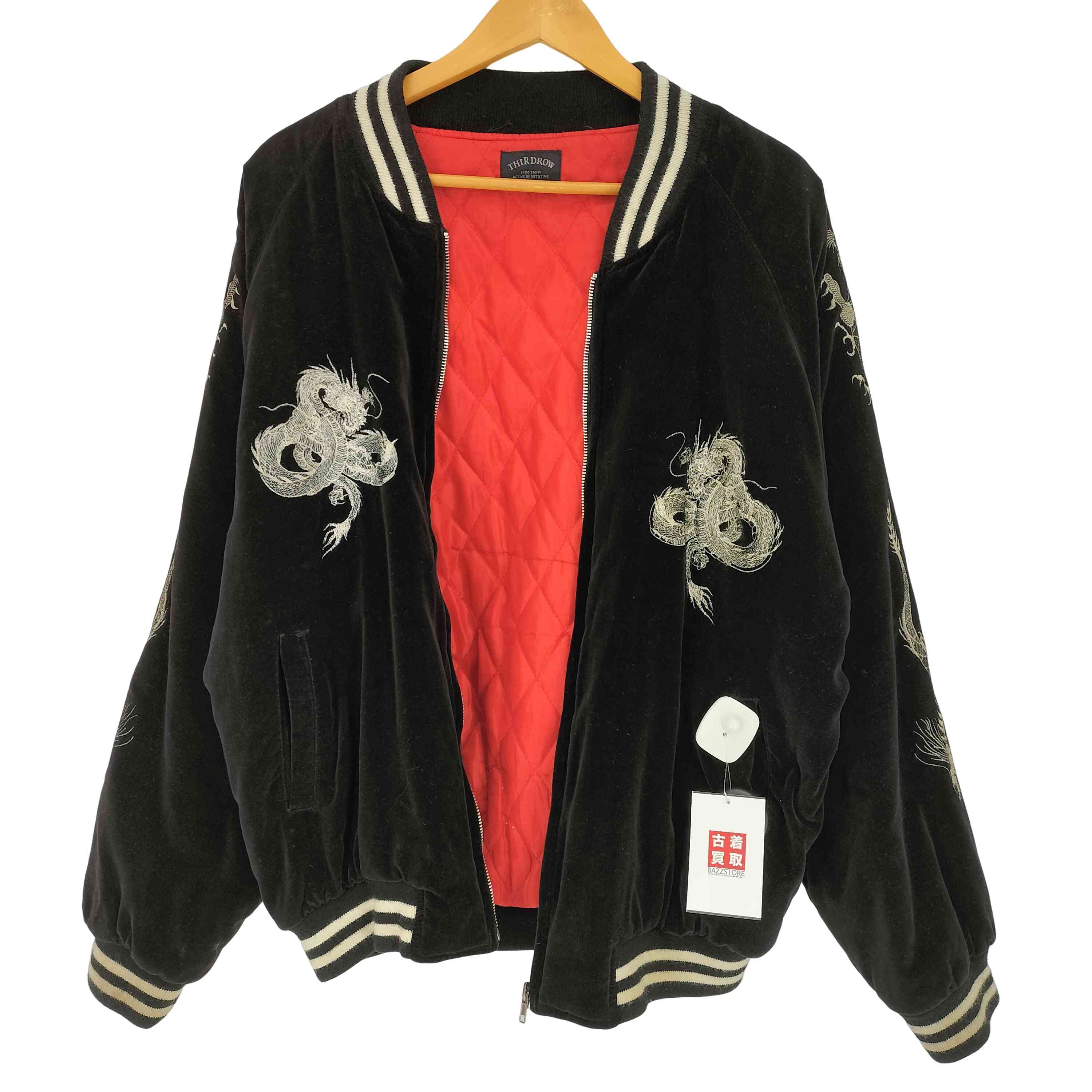 【中古】ユーズドフルギ USED古着 THIRDROW 和柄 竜刺繍 ベロア 別珍 スカジャン スーベニアジャケット メンズ LL|BAZZSTORE ブランド古着バズストア