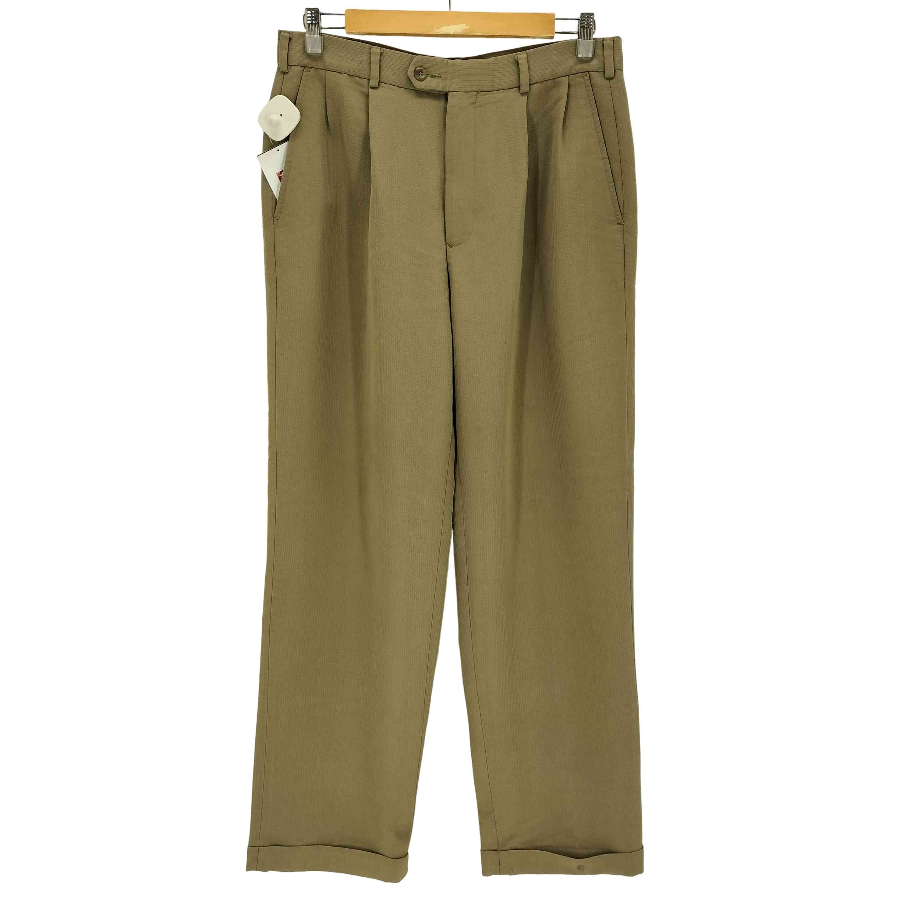 ペリーエリスアメリカ　ツータックワイドスラックス　オリーブ　36/32 古着. PERRY ELLIS - 90s PERRY ELLIS ペリーエリス ツータックワイド