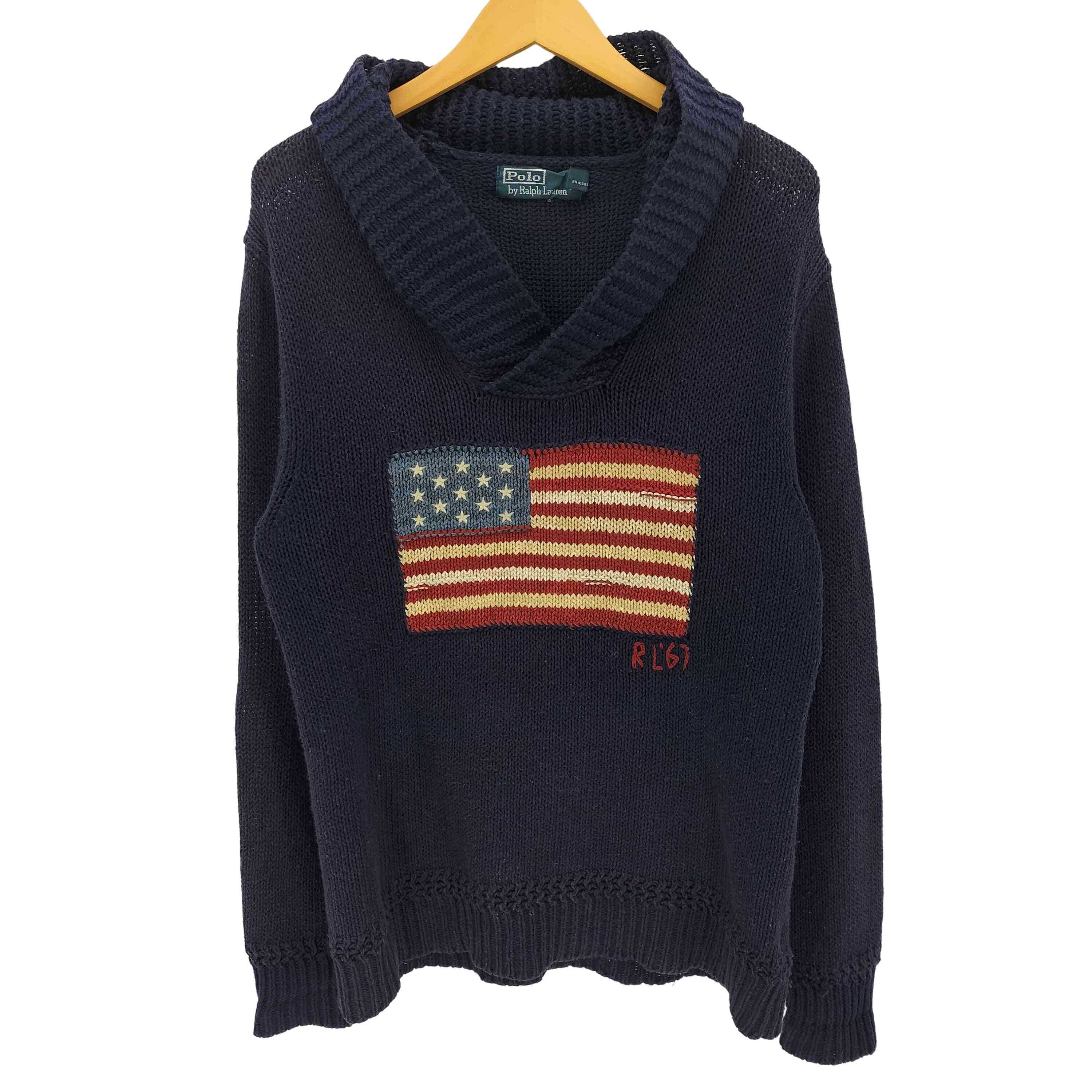 【中古】ポロバイラルフローレン Polo by RALPH LAUREN 90S 星条旗 ショールカラー ニット メンズ import：M