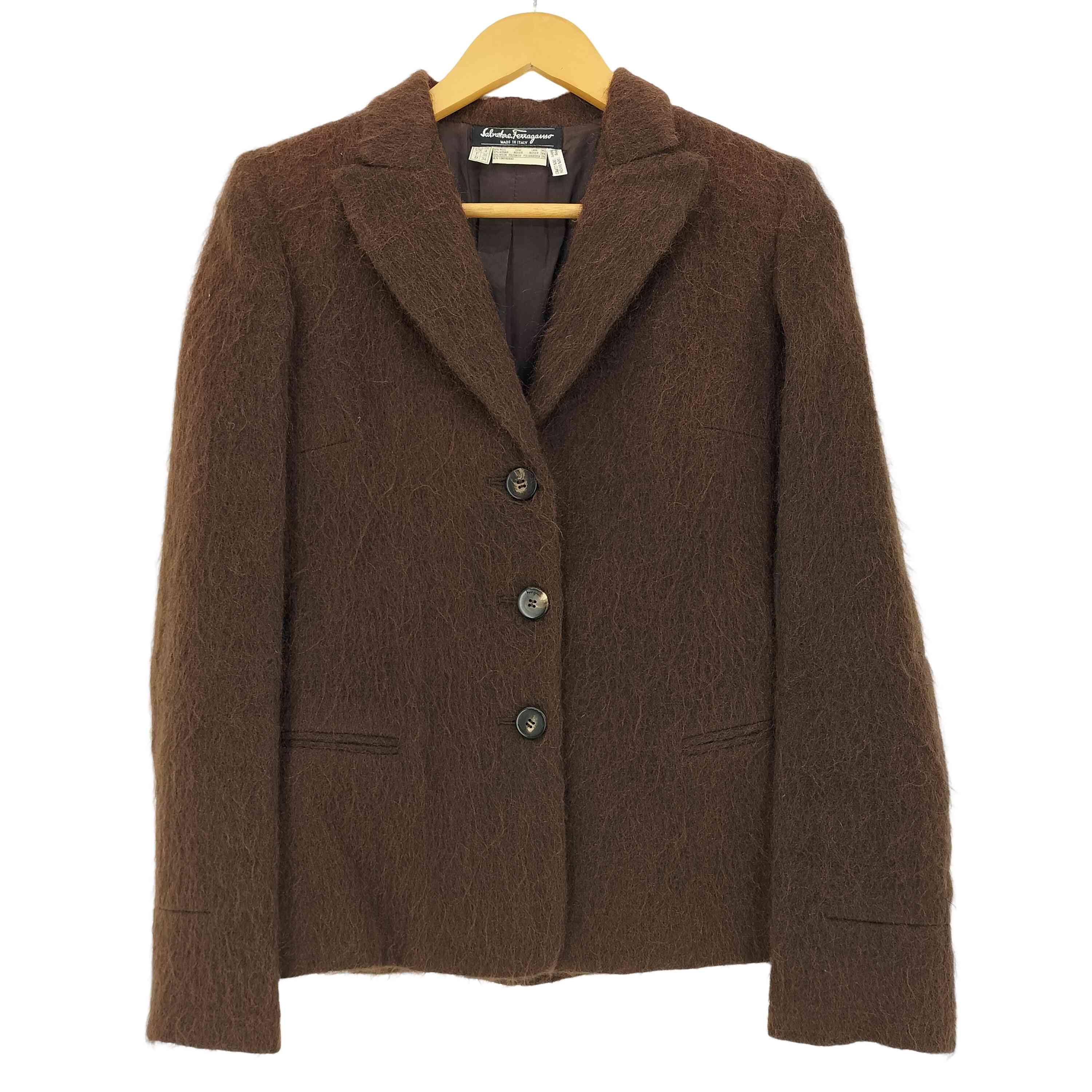 【中古】サルヴァトーレフェラガモ Salvatore Ferragamo イタリア製 レーヨン シャギーニット 3B テーラードジャケット レディース US：4