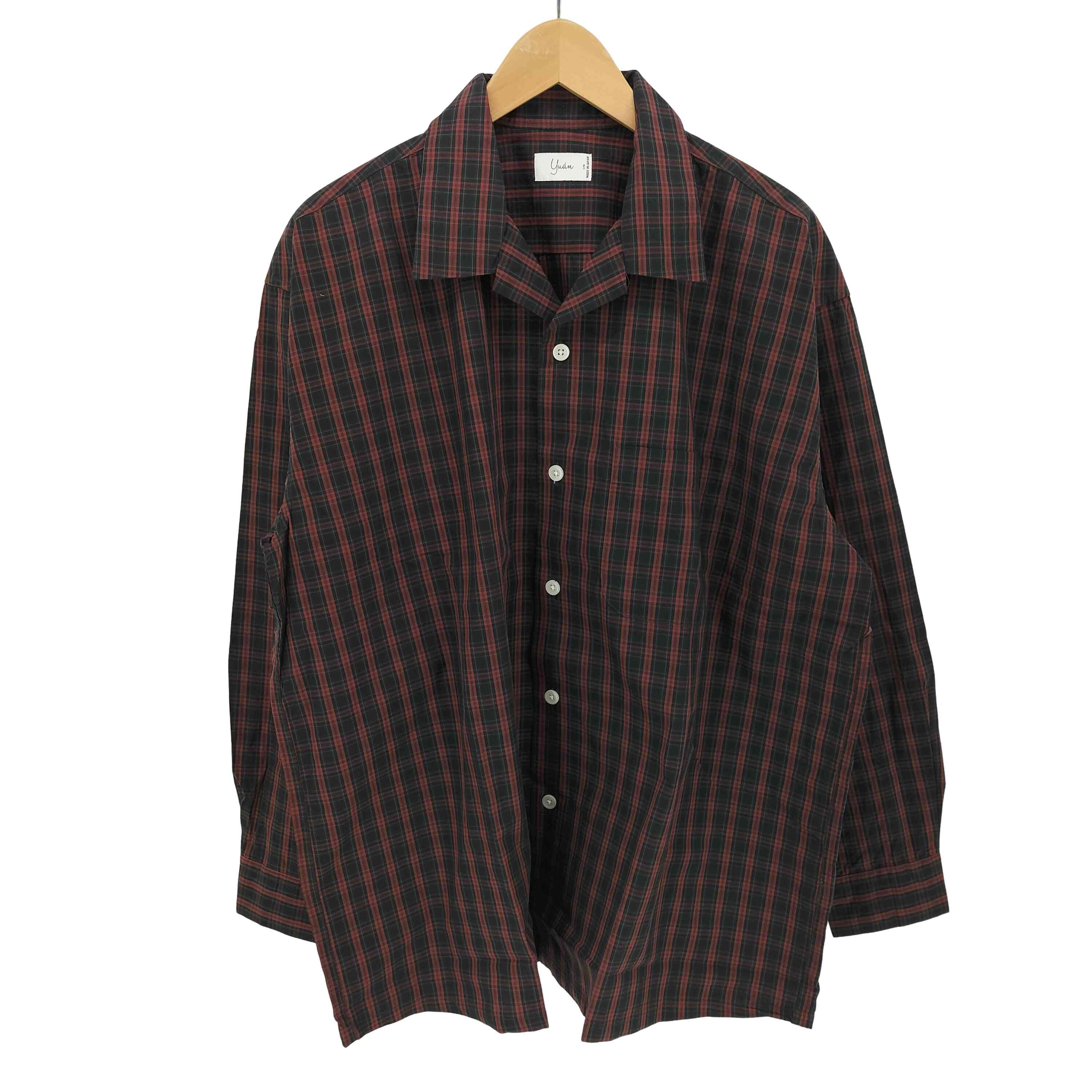 【中古】ユアン YUAN 日本製 ロングスリーブコットンチェックシャツ メンズ S/M