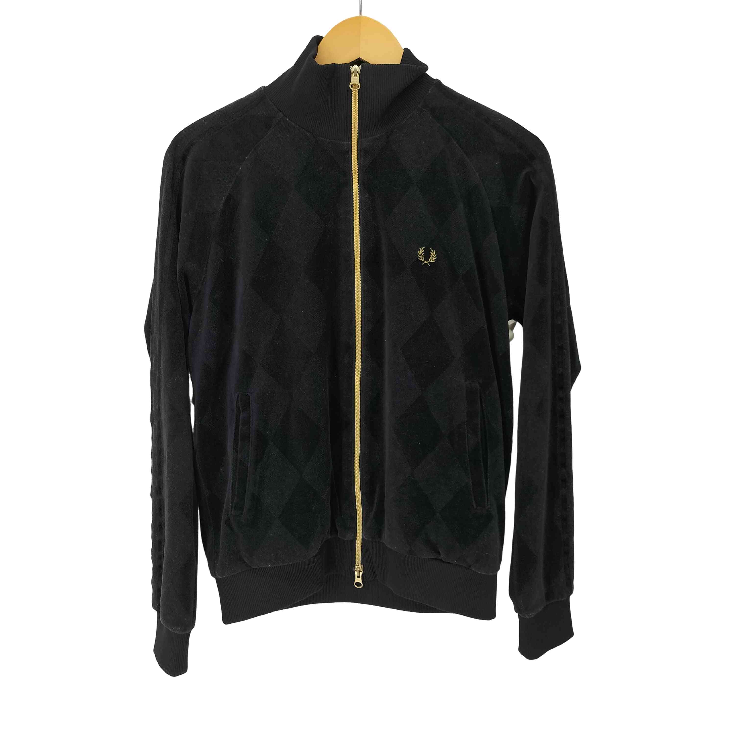 【中古】フレッドペリー FRED PERRY アーガイル ベロア トラックジャケット ダブルジップ メンズ import：M