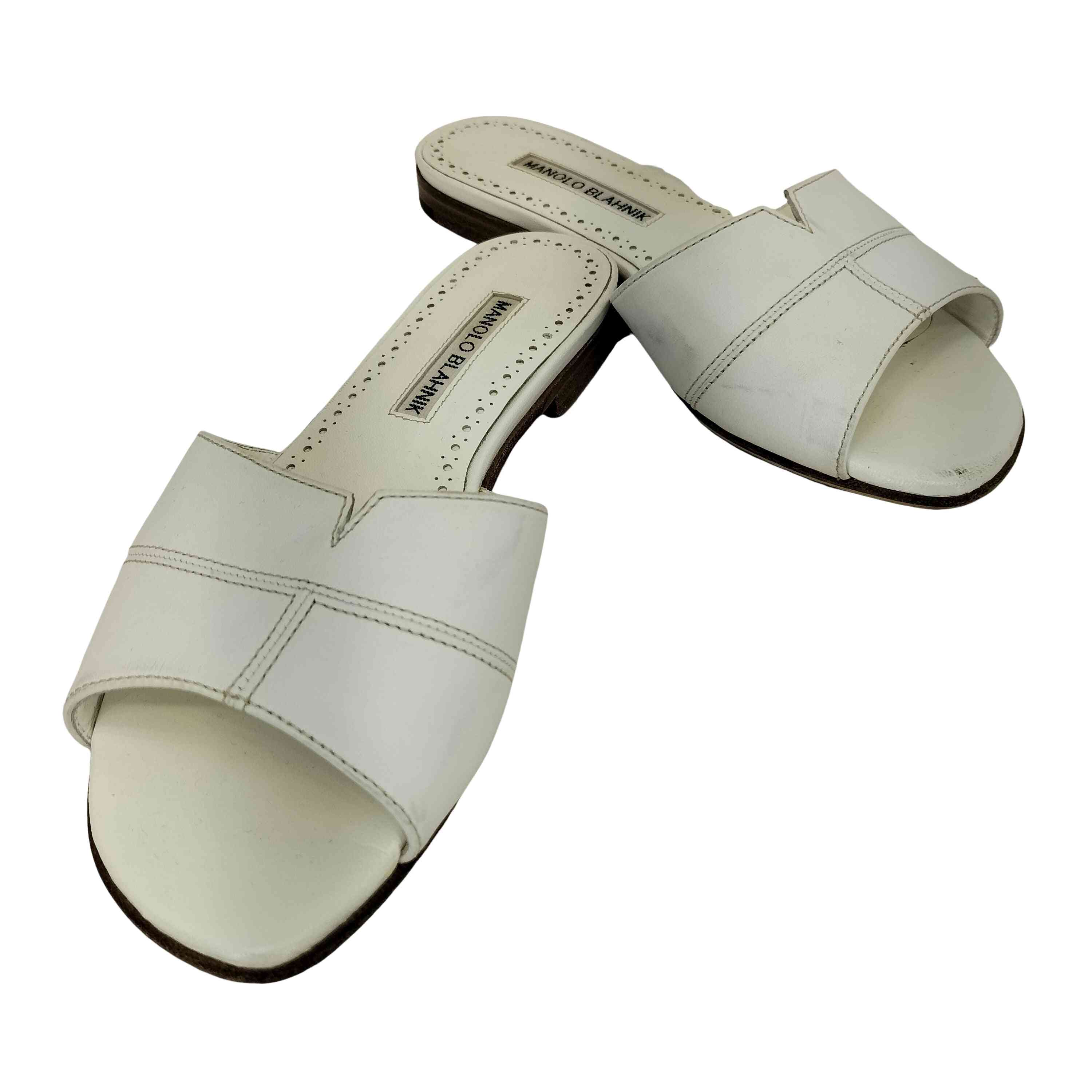 【中古】マノロブラニク MANOLO BLAHNIK Lasatte Notched Flat Leather Slide Sandal レディース 表記無
