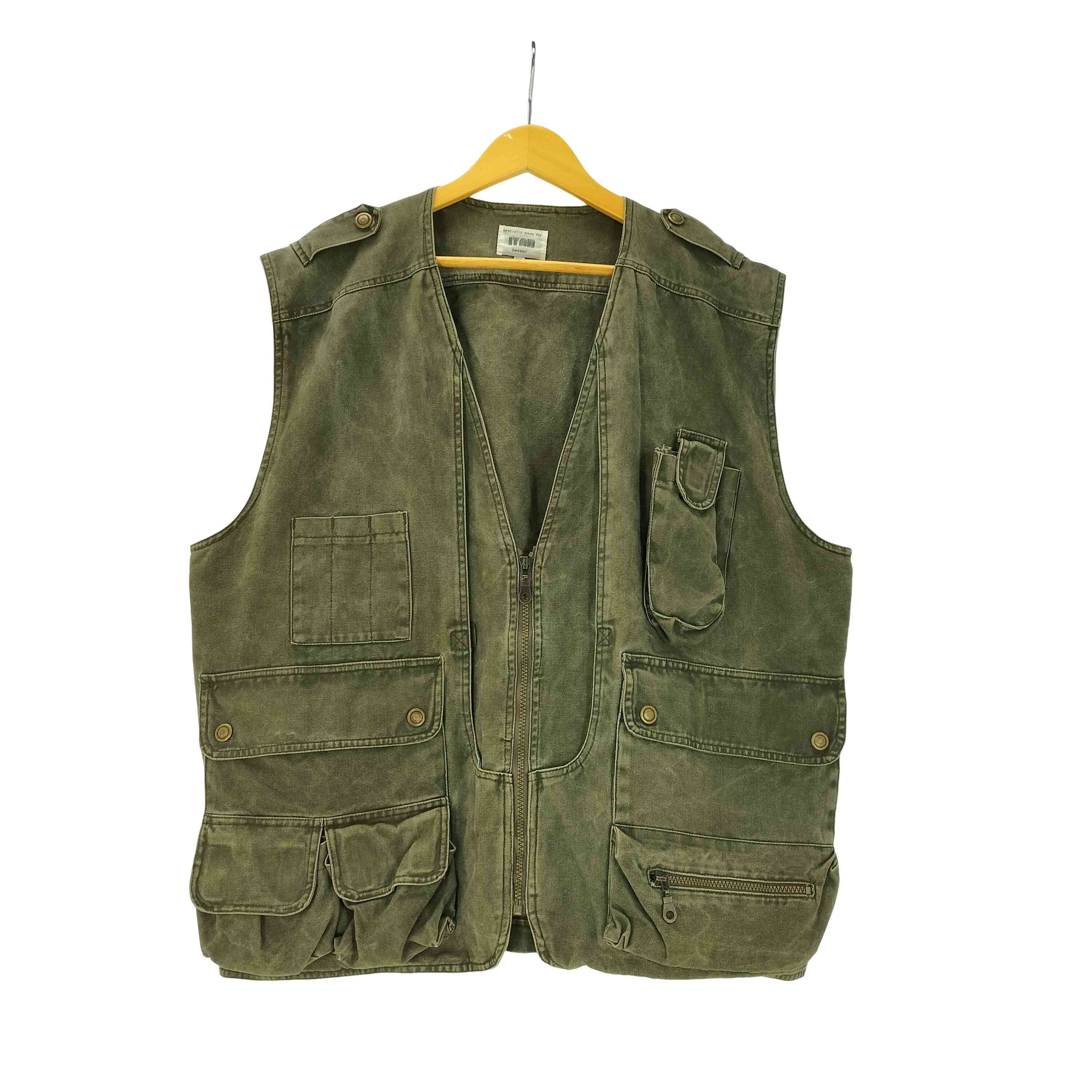 【中古】ユーズドフルギ USED古着 ITAB マルチポケット キャンバス ハンティング ジップ ベスト メンズ import：XXL