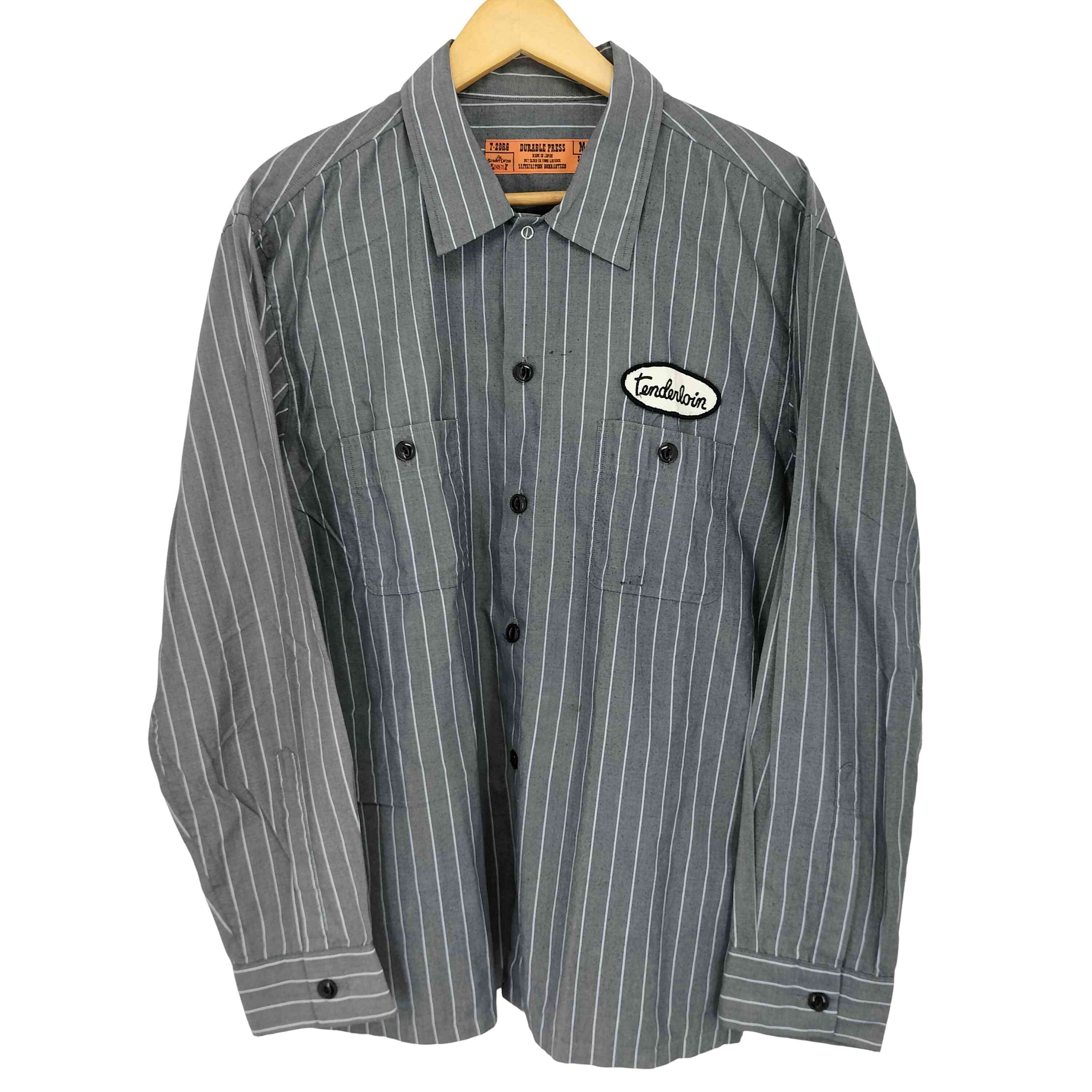 【美品】TENDERLOIN ワッペン コーデュロイ シャツ 黒 ワークシャツS テンダーロイン TENDERLOIN ロゴワッペン半袖ワークシャツ / XS