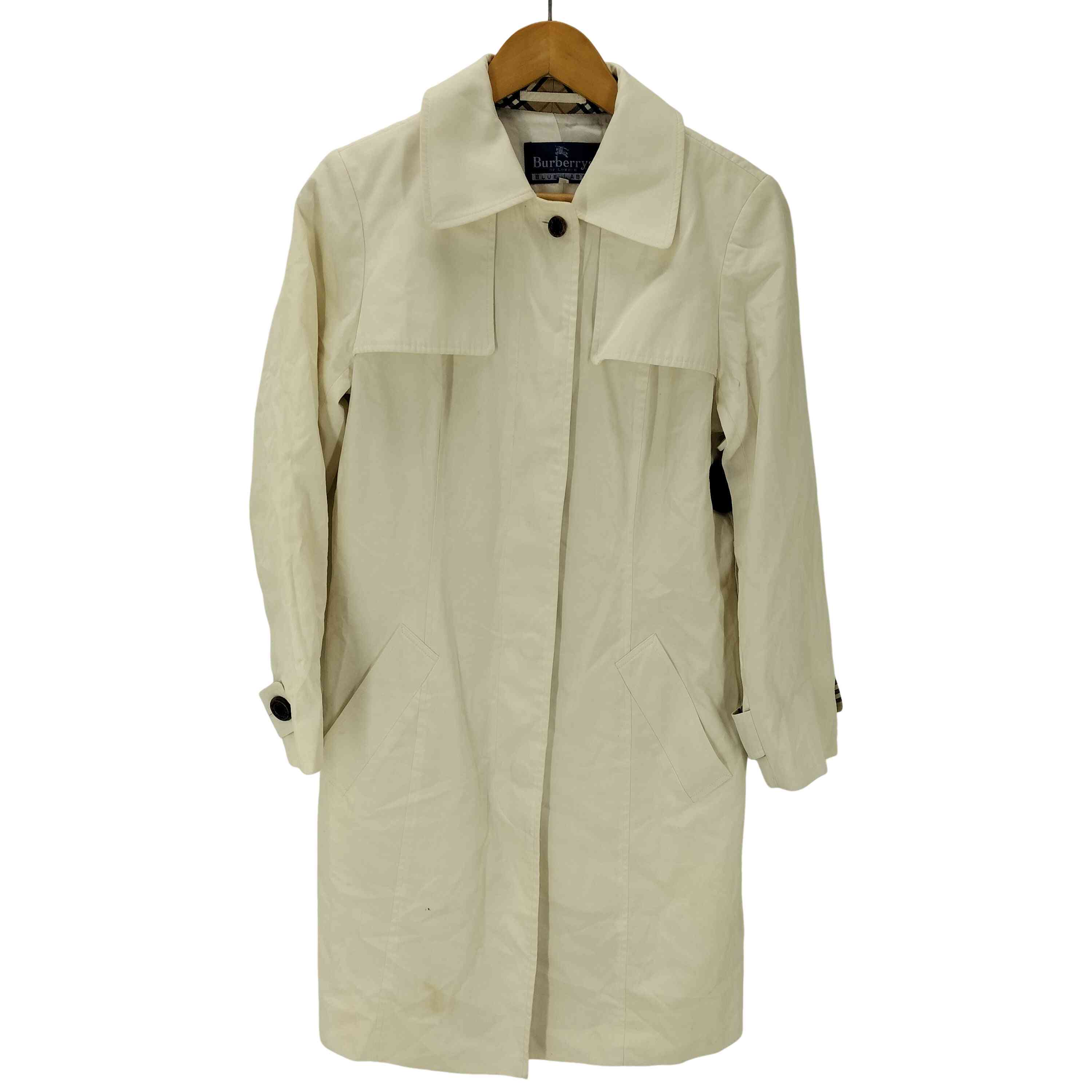 【中古】バーバリーブルーレーベル BURBERRY BLUE LABEL 襟裏ノバチェック ガンフラップ付き バルマカーン ステンカラー コート レディース 40｜BAZZSTORE ブランド古着バズストア