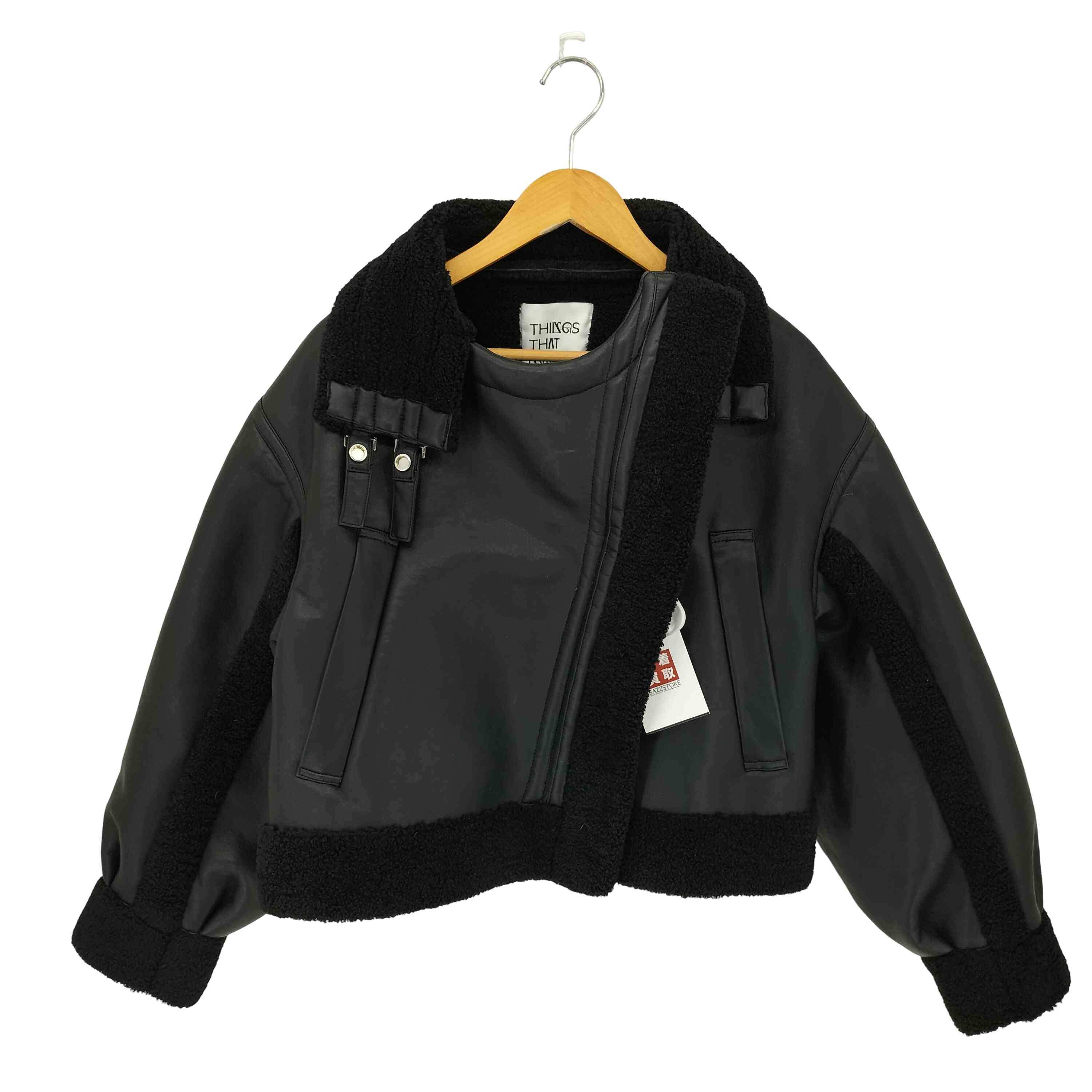 【中古】ユーズドフルギ USED古着 {{THINGS THAT MATTER}} IMITATION MOUTON CROPPED RIDERS JACKET ムートン クロップド ライダースジャケット レディース FREE