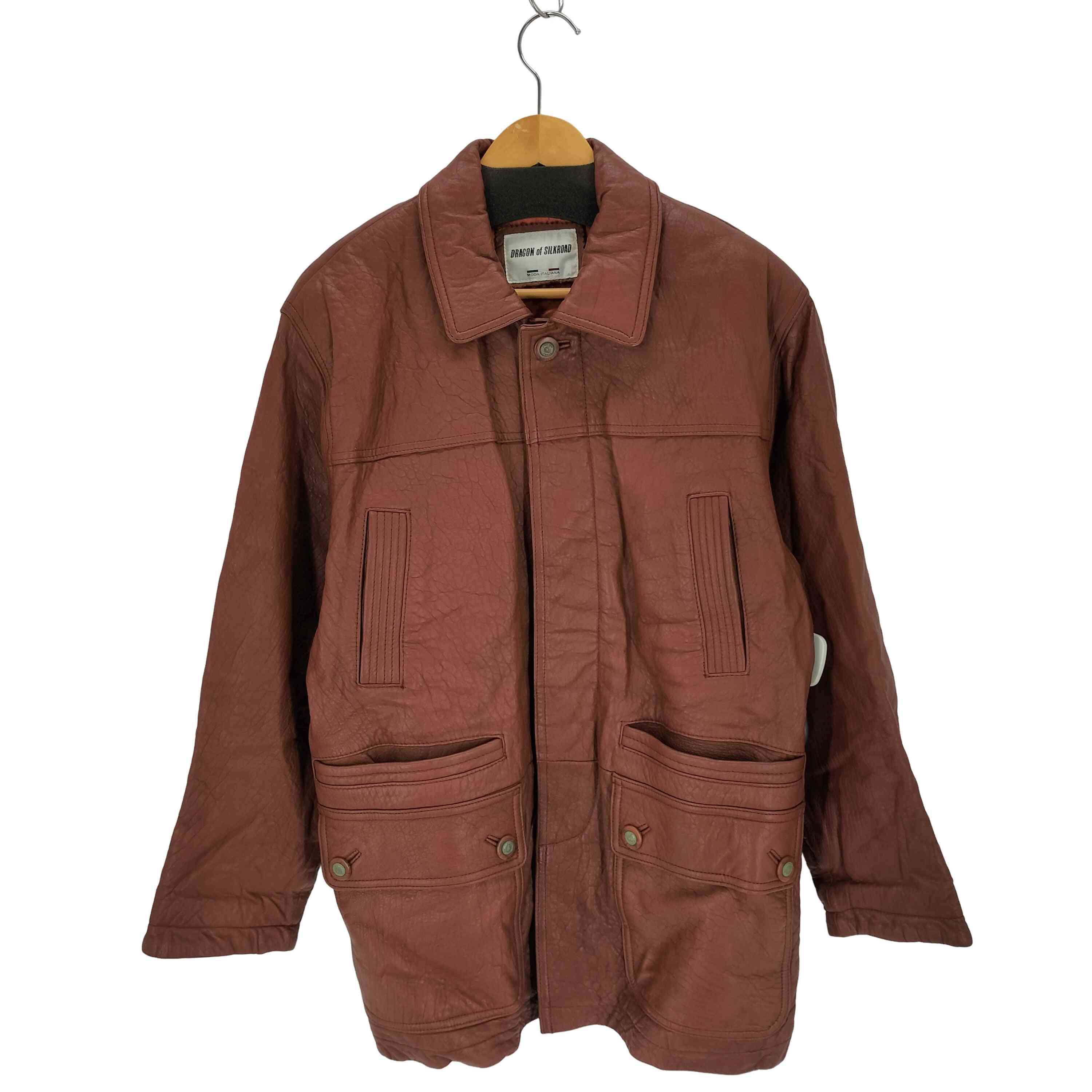 【中古】ユーズドフルギ USED古着 {{DRAGON of SILKROAD}}LAMB LEATHER 裏地キルティング 型押しラムレザーコート メンズ JPN:M