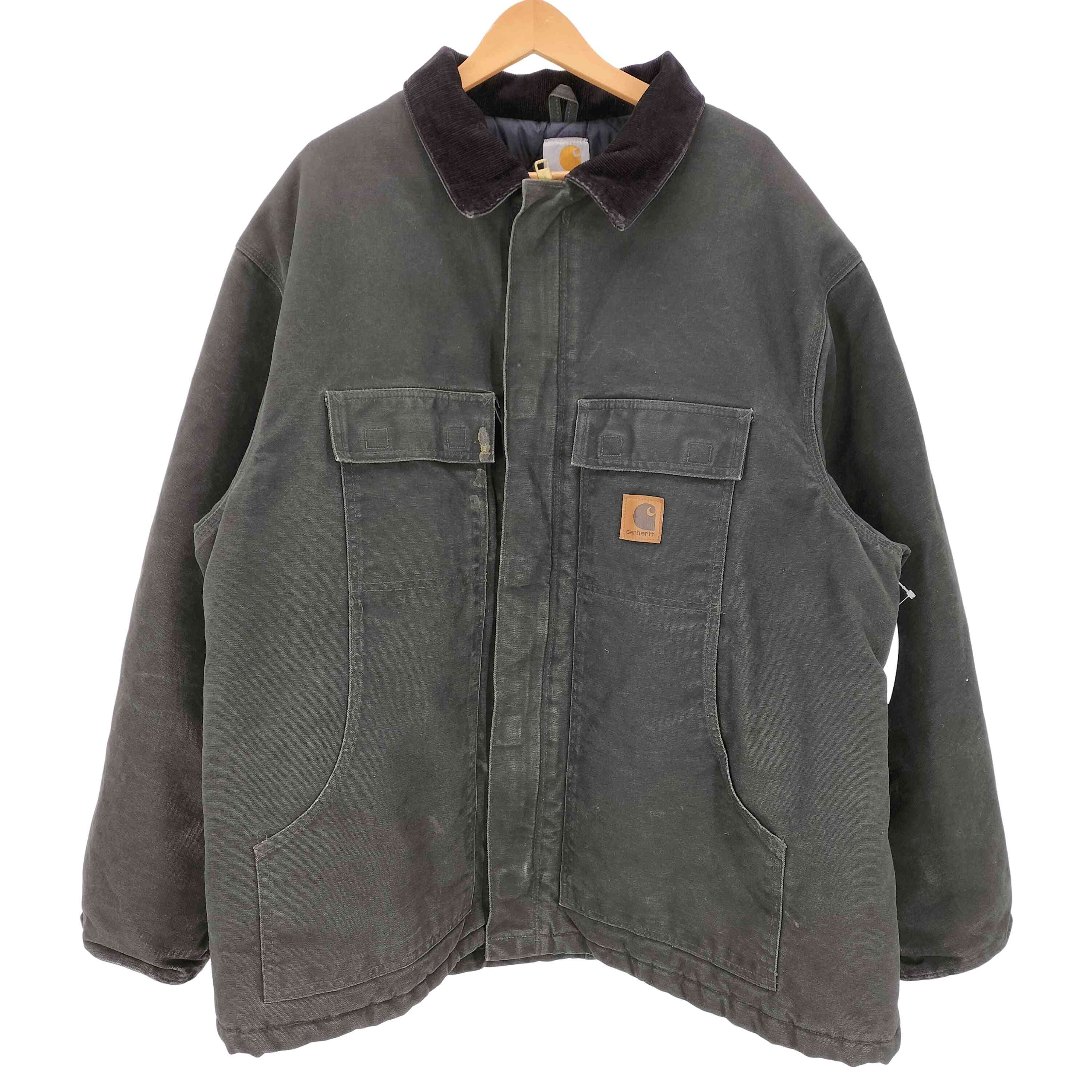 【中古】鉄道車両ハート型 Carhartt 00S 伝統的 上衣 モスグリーン うしろ側 えの具 カスタム メンズ  2XL