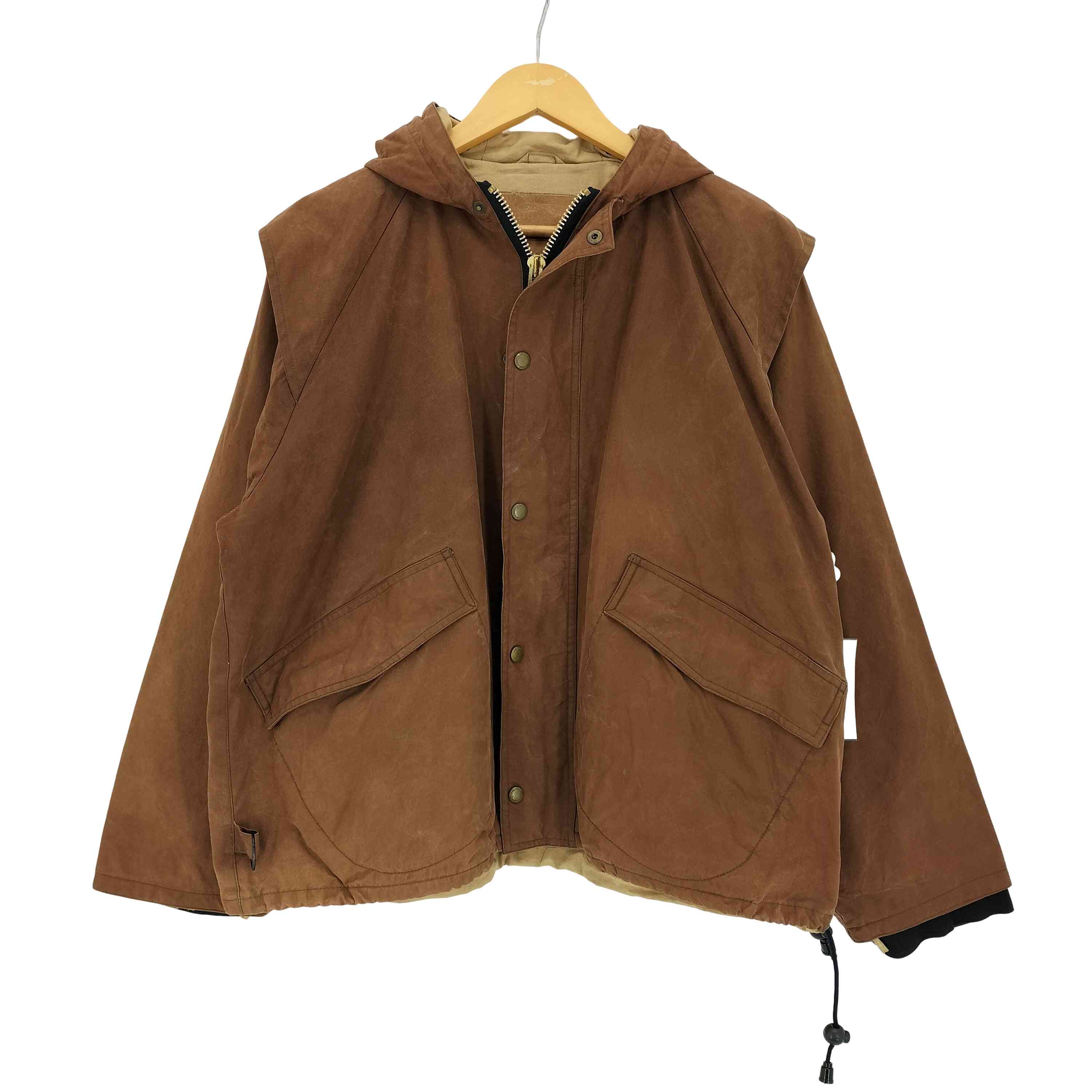 【中古】ユーズドフルギ USED古着 Lewis Creek オイルド 比翼 ダブルジップ フーデット ブルゾン 裾ドローコード メンズ import：L