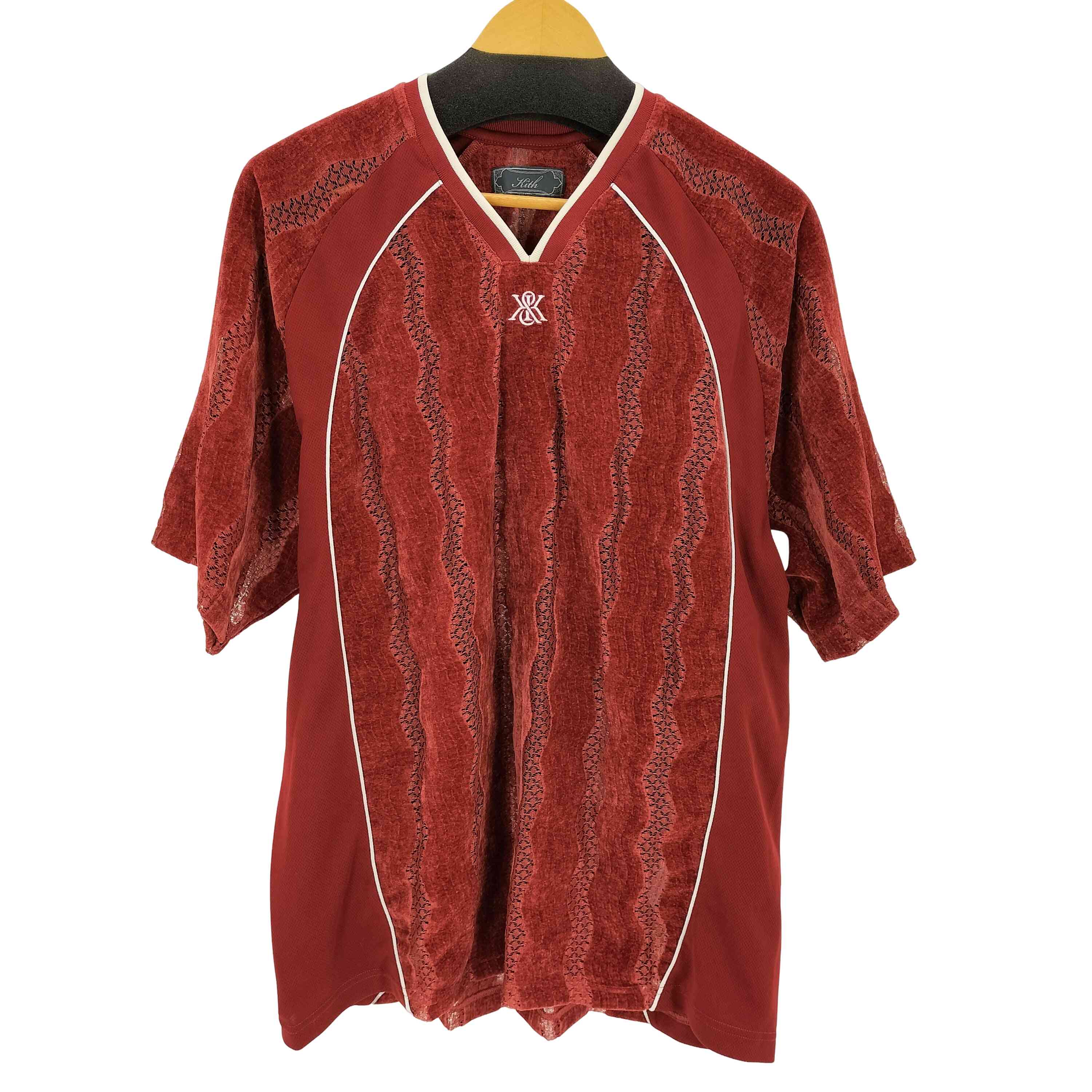 新品KITH　上品グリーンオーバーサイズサッカーシャツ　シーズン限定カラー　希少 バイカラー】バーチカル切替 ジャージシャツ