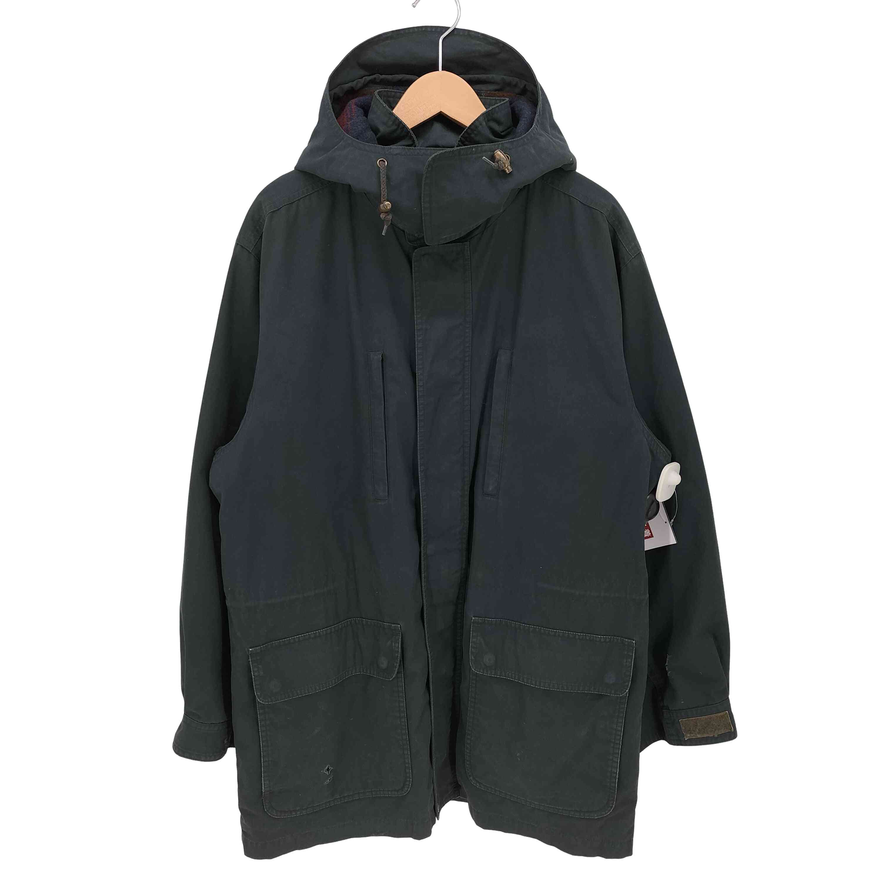 【中古】ランズエンド LANDS END 90-00S 裏地ネイティブボーダー 比翼 ダブルジップ フーデッド コート メンズ import：M