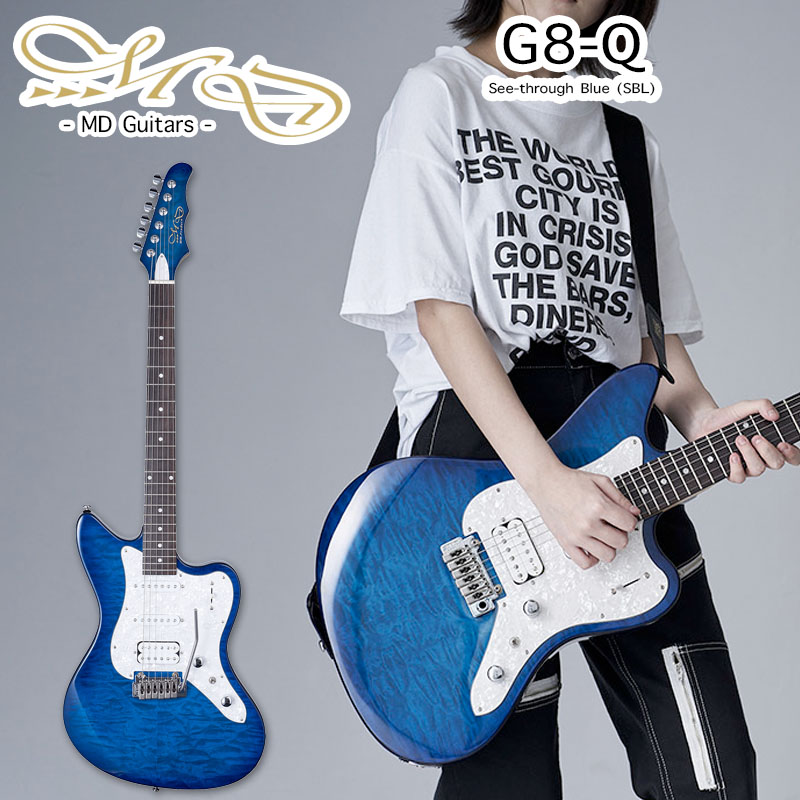 楽天市場 Md Guitars G8 Q Mdギター シースルーブルー 青 トップにキルテッドメイプルを採用 ジャズマスタータイプ 日本製 エレキ ギター ギグバッグ付属 送料無料 B B Music 楽天市場店