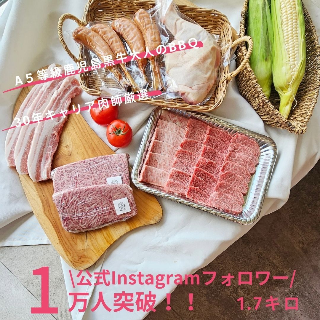 【全国送料無料】大人のBBQセット たっぷり1.7kg A5等級 黒毛和牛 赤身 焼肉 ステーキ 国産豚 バラ 若鶏もも 骨付きウインナー BBQ バーベキュー 肉ギフト ギフト プレゼント 贈答 御祝 内祝 誕生日 御中元 結婚祝 卒業祝 入学祝 還暦祝 ホワイトデー