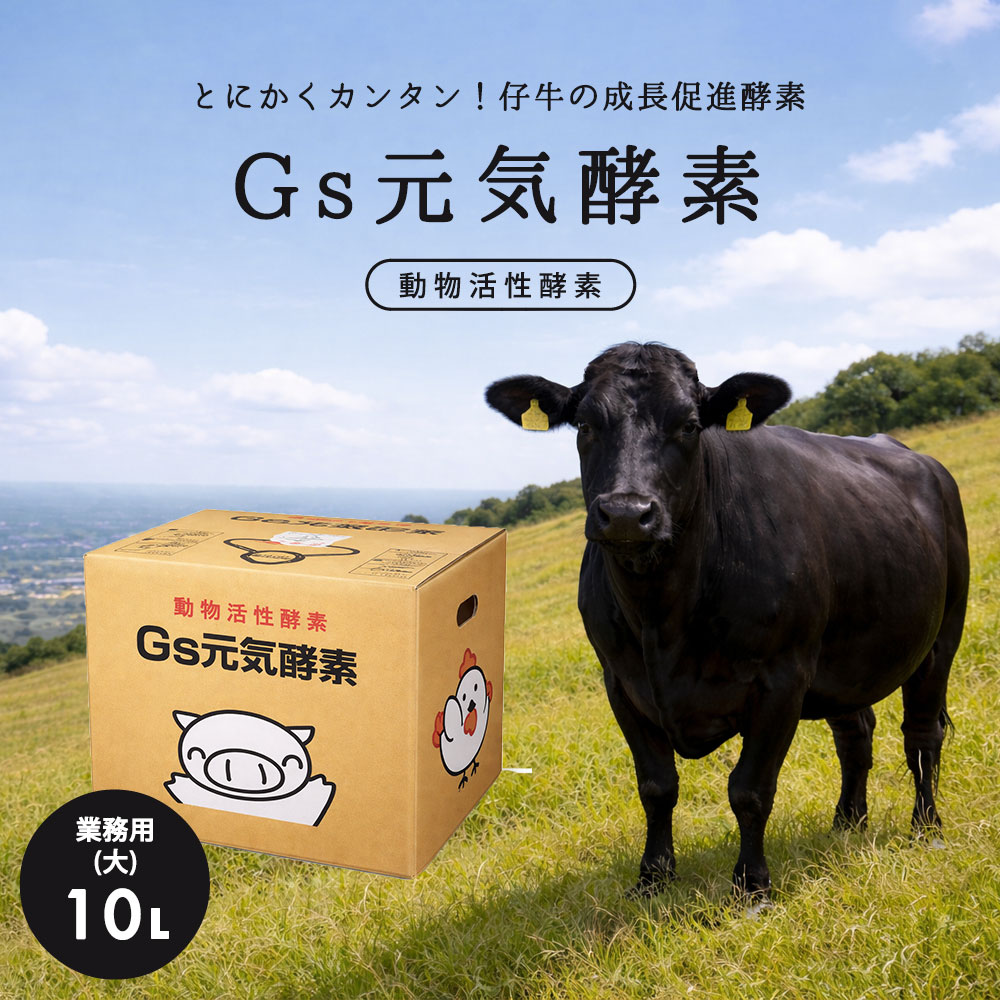 【全国送料無料】Gs元気酵素 10L 牛用 豚用 仔牛 飼料添加 酵素 発酵 飼料効率 増体 食いつき改善 腸内環境 成長促進 畜産 農家 業務用 コスト削減