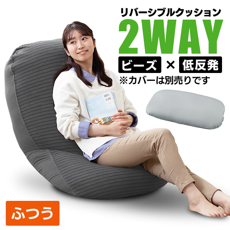 ビーズクッション おしゃれ シンプル 一人暮らし ふつう クッション ソファ リバーシブル 本体 低反発アイリスオーヤマ リバーシブル 2人掛け 本体 単品 カバー別売 ビーズ クッション もっちり リバーシブルビーズクッション グレー RBC-EUR-M｜ベッド・寝具・雑貨 B＆Bスタイル
