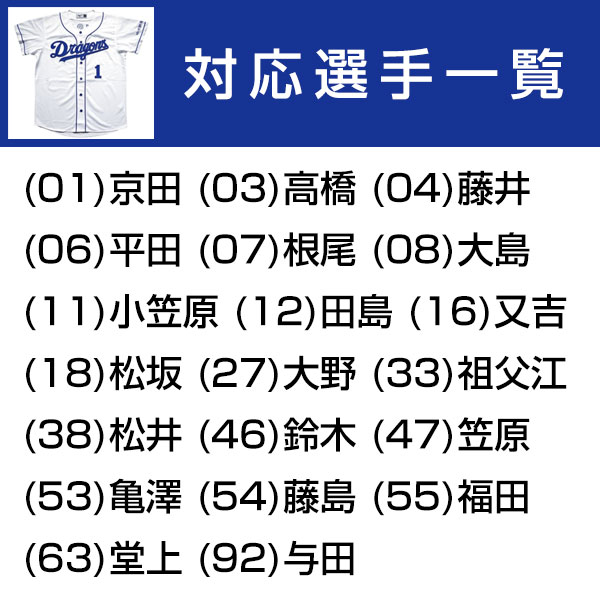 ミズノ公式 Dragonsレプリカユニフォーム ホーム メンズ 個人名有り 番号 高橋選手 全国総量無料で ホーム