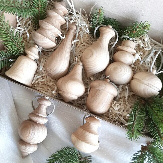 即納】【送料無料】 Wooden Christmas Ornaments 10pc set 木製