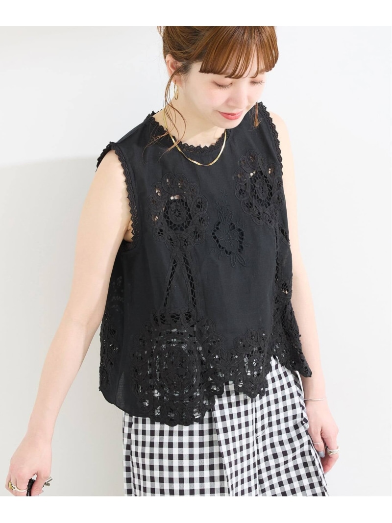 【WEB限定】手洗い可 / FANAKA / ファナカ バテンレースノースリブラウス B.C STOCK ベーセーストック トップス シャツ・ブラウス ホワイト ブラック【送料無料】[ Fashion]