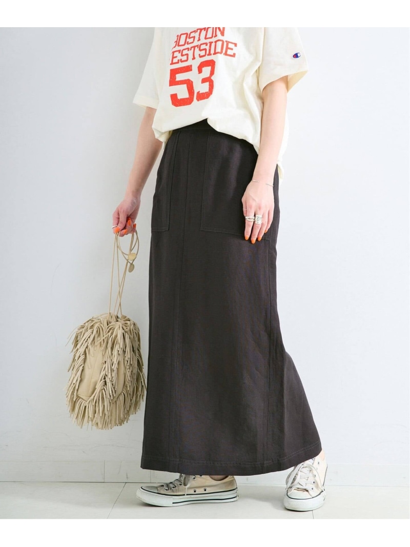 《S/Mサイズ展開》手洗い可 / リネンレーヨンストレートスカート B.C STOCK ベーセーストック スカート ロング・マキシスカート ブルー カーキグリーン ブラック【送料無料】[ Fashion]