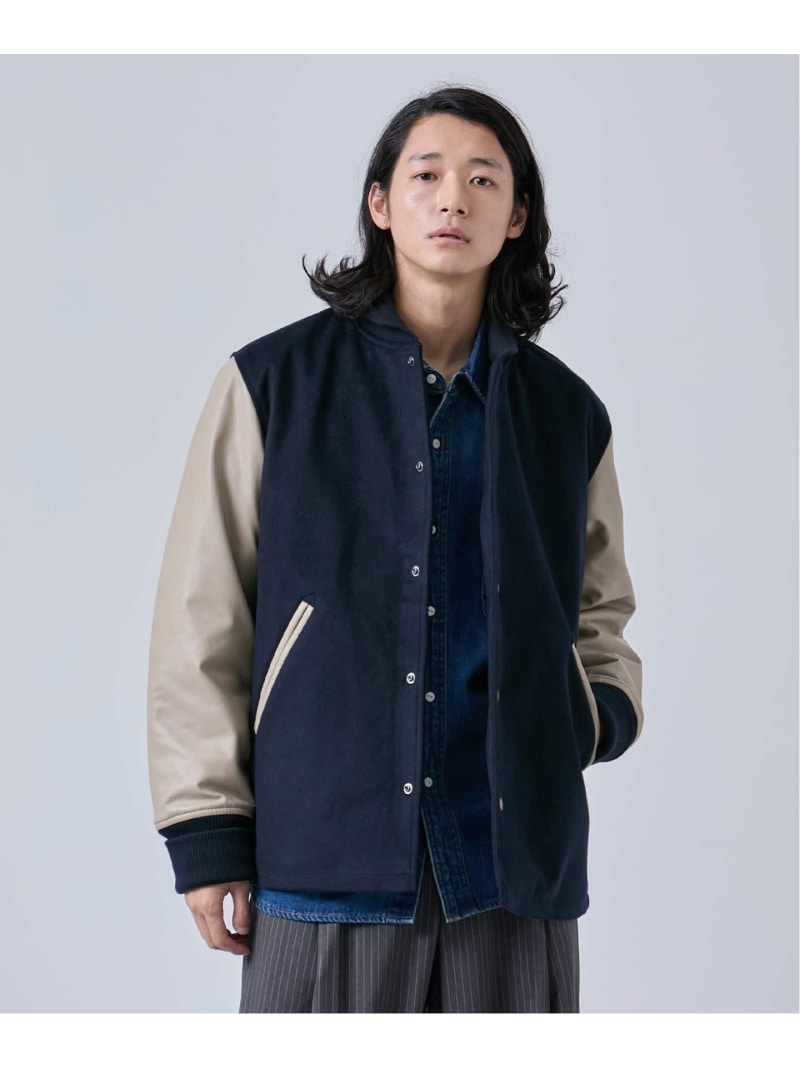 【SALE／40%OFF】タスマニアウール ウインドシャフト バーシティージャケット B.C STOCK ベーセーストック ジャケット・アウター スタジャン・スカジャン ブラック ベージュ ネイビー【RBA_E】【送料無料】[ Fashion]
