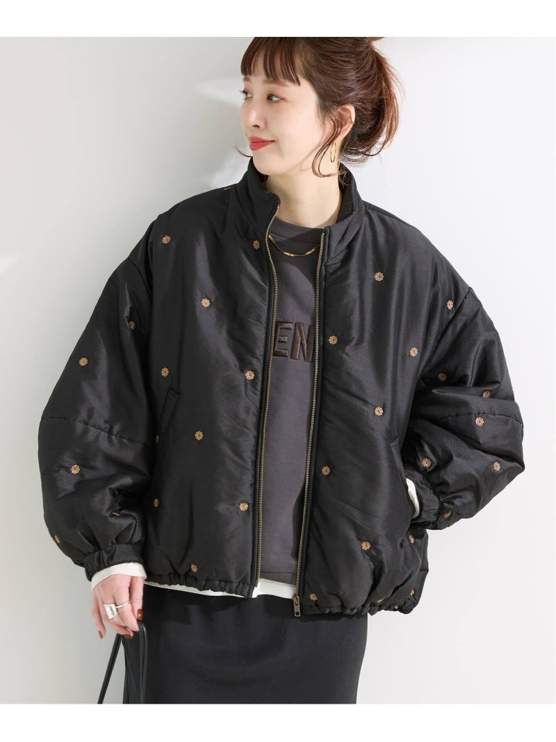 【SALE／30%OFF】中わた刺繍ブルゾン B.C STOCK ベーセーストック ジャケット・アウター その他のジャケット・アウター ブラック ベージュ【RBA_E】【送料無料】[ Fashion]