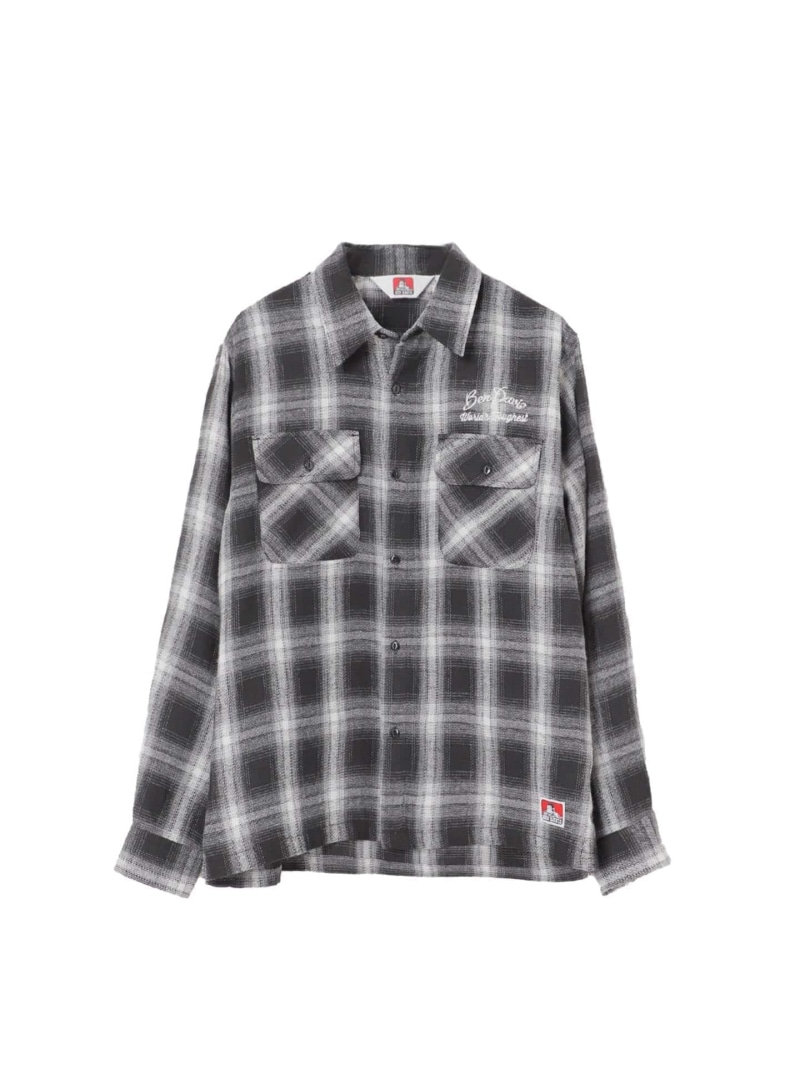 【SALE／30%OFF】BEN DAVIS別注 ネルチェック 刺繍ワークシャツ B.C STOCK ベーセーストック トップス シャツ・ブラウス イエロー ブラウン ブラック【RBA_E】【送料無料】[ Fashion]