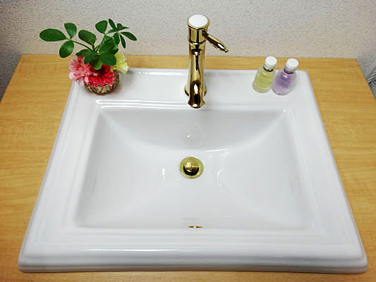 洗面ボウル 埋め込み型 590 大きい 大きめ リフォーム 交換 陶器製 おしゃれ 水回り 手洗い器 ヨーロピアン 浴室 洗面所 洗面台 オーバーカウンター スクエア 四角 幅59 cm INK-0402003H