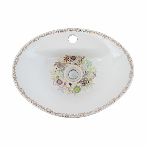 楽天市場 洗面ボウル おしゃれ 花柄 リフォーム 改装 Diy 陶器製 新生活 大きい 大型 置き型 オンカウンター 楕円型 オーバル 幅41cm Ink h ビーキューブ楽天市場店