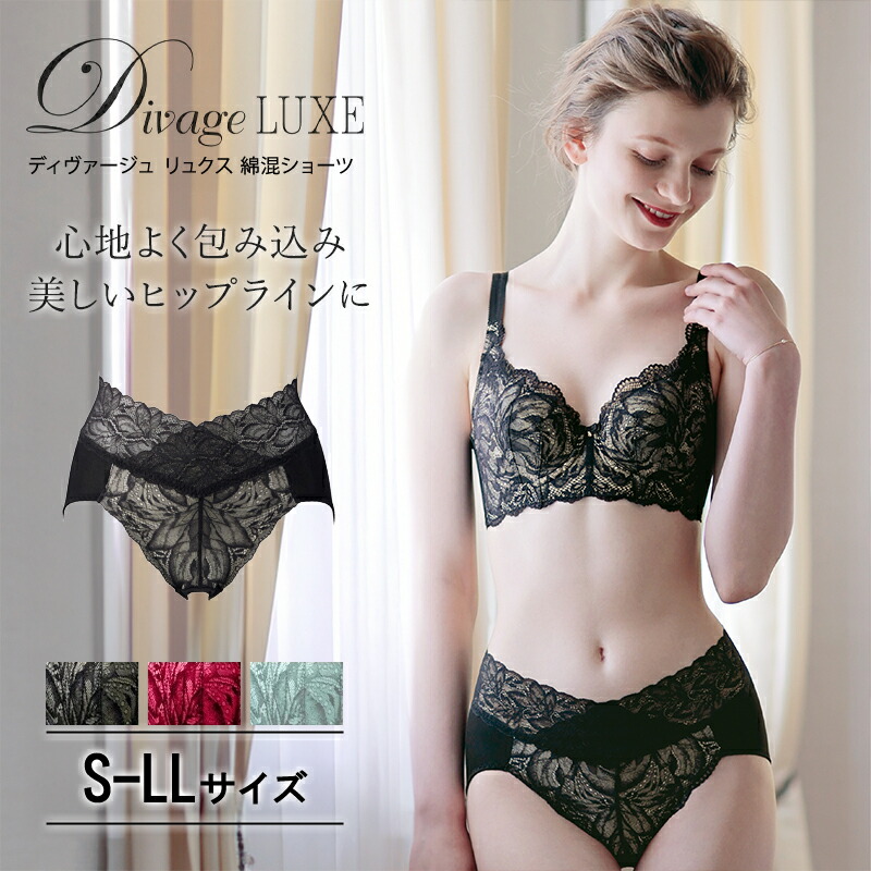＼ポイント2倍★4/14 20:00 ～ 4/18 23:59／ エルローズ ディヴァージュ リュクス Divage LUXE 綿混ショーツ レディース 綿 天竺 消臭 抗菌 黒 食い込まない 締め付けない 総レース 矯正 補正