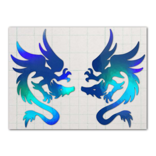 ドラゴンステッカー A 左右セット ホログラムブルー カッティング トライバル デカール 龍 防水 車 バイク スノボ板などアウトドアにも画像