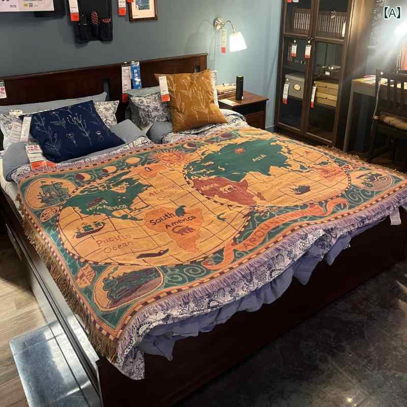 【 地球 軍用地図】 アメリカンインスタ ? 中古 ? 芸術 タペストリーソファーブランケットニットカバーオール 壁面 引っ敷き