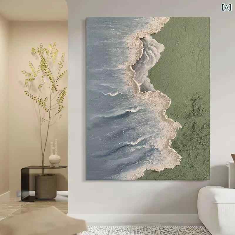 朦朦たる 筋 理 かざり付ける 画 海 景 波 砂浜 油画 砂岩 微粒子 立体 掛け 画 寂 風 手作り 飛び切り 感
