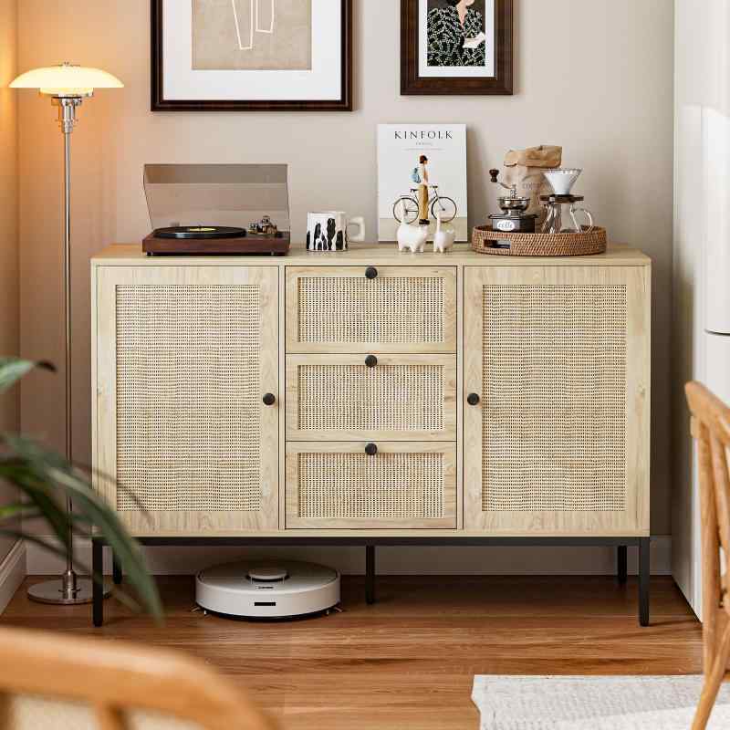 楽天市場】IKIFLY キャビネット 木製 サイドボード ラタンン