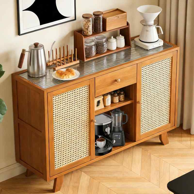 楽天市場】IKIFLY キャビネット 木製 サイドボード ラタンン