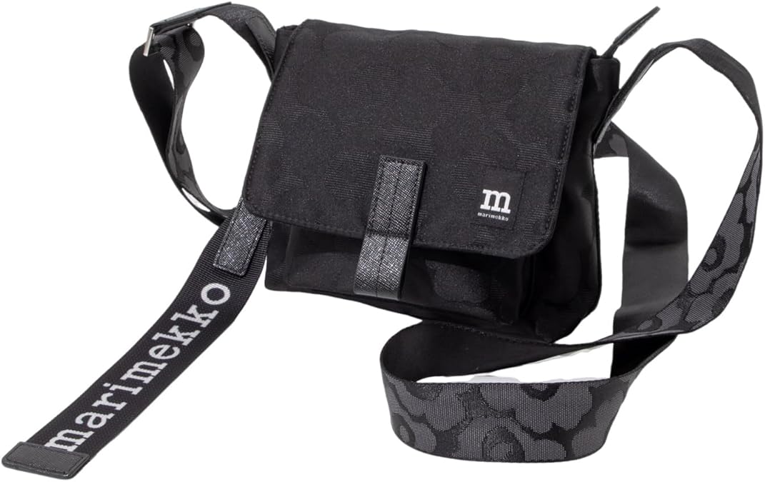 【貨物輸送無料】 marimekko（マリメッコ）92803 Mini Messenger Unikko ミニ飛脚屋 ショルダーバッグ All Over Unikko Unikko刺しゅう出どころ 999 Black 黒いこと