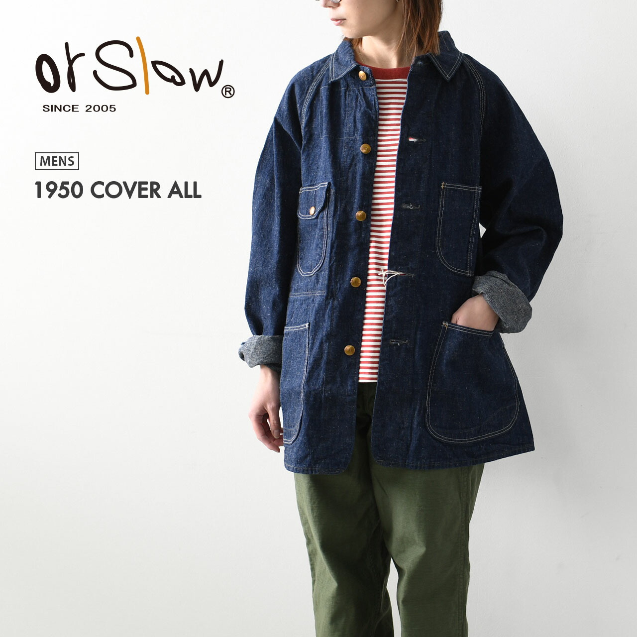 美品 orslow 1950 カバーオール インディゴ デニムジャケット L orSlow オアスロウ 03-6140 1950'S COVERALL カバーオール
